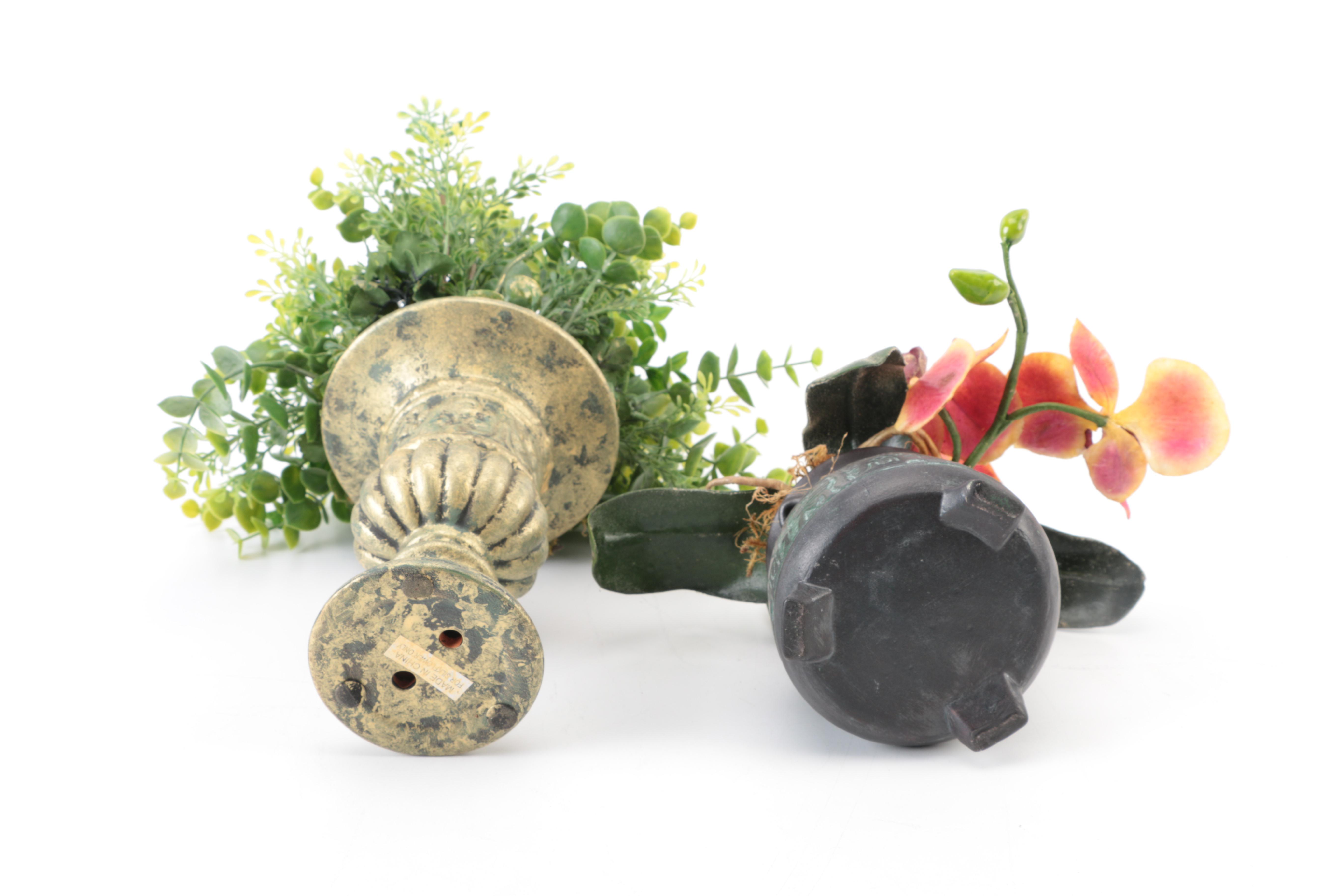 Decorative Urns With Artificial Plants