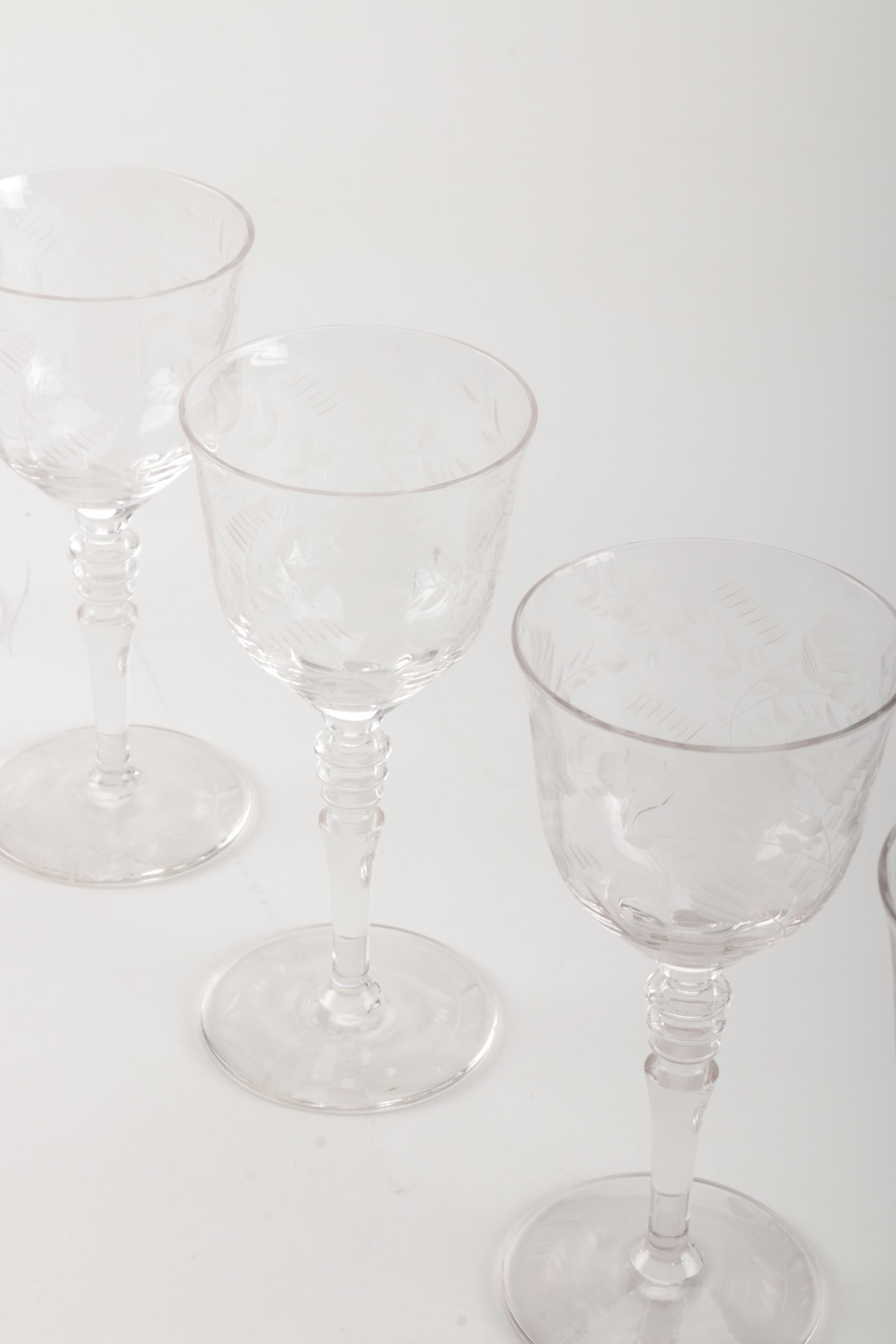 Floral Etched Wine Glasses