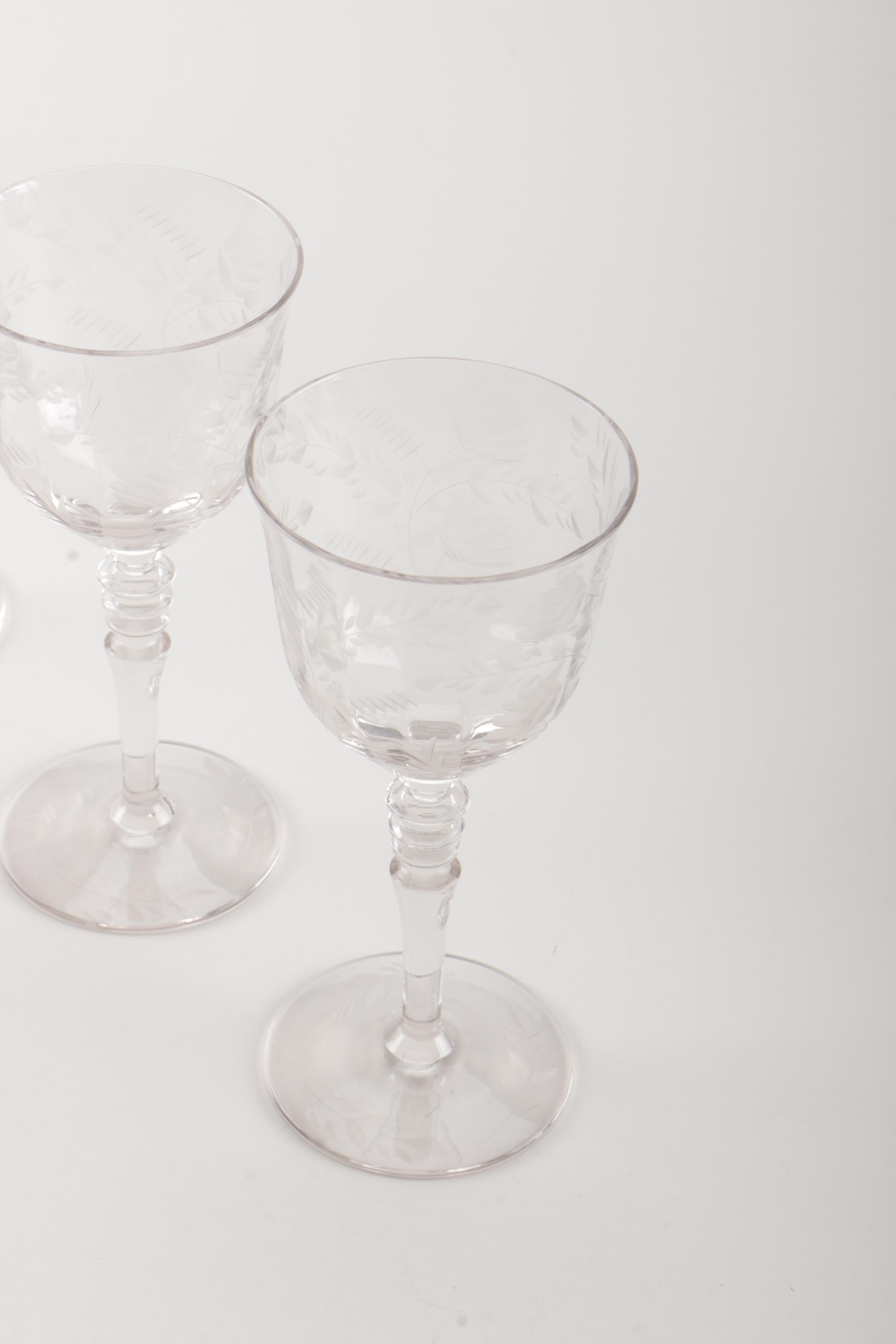Floral Etched Wine Glasses