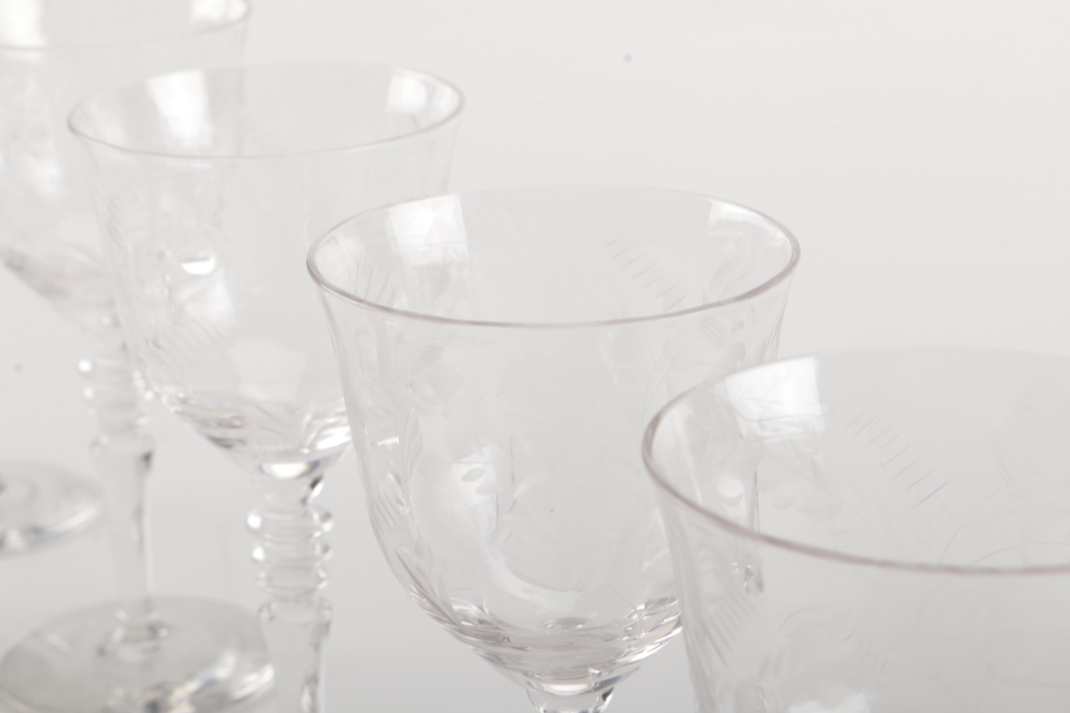 Floral Etched Wine Glasses