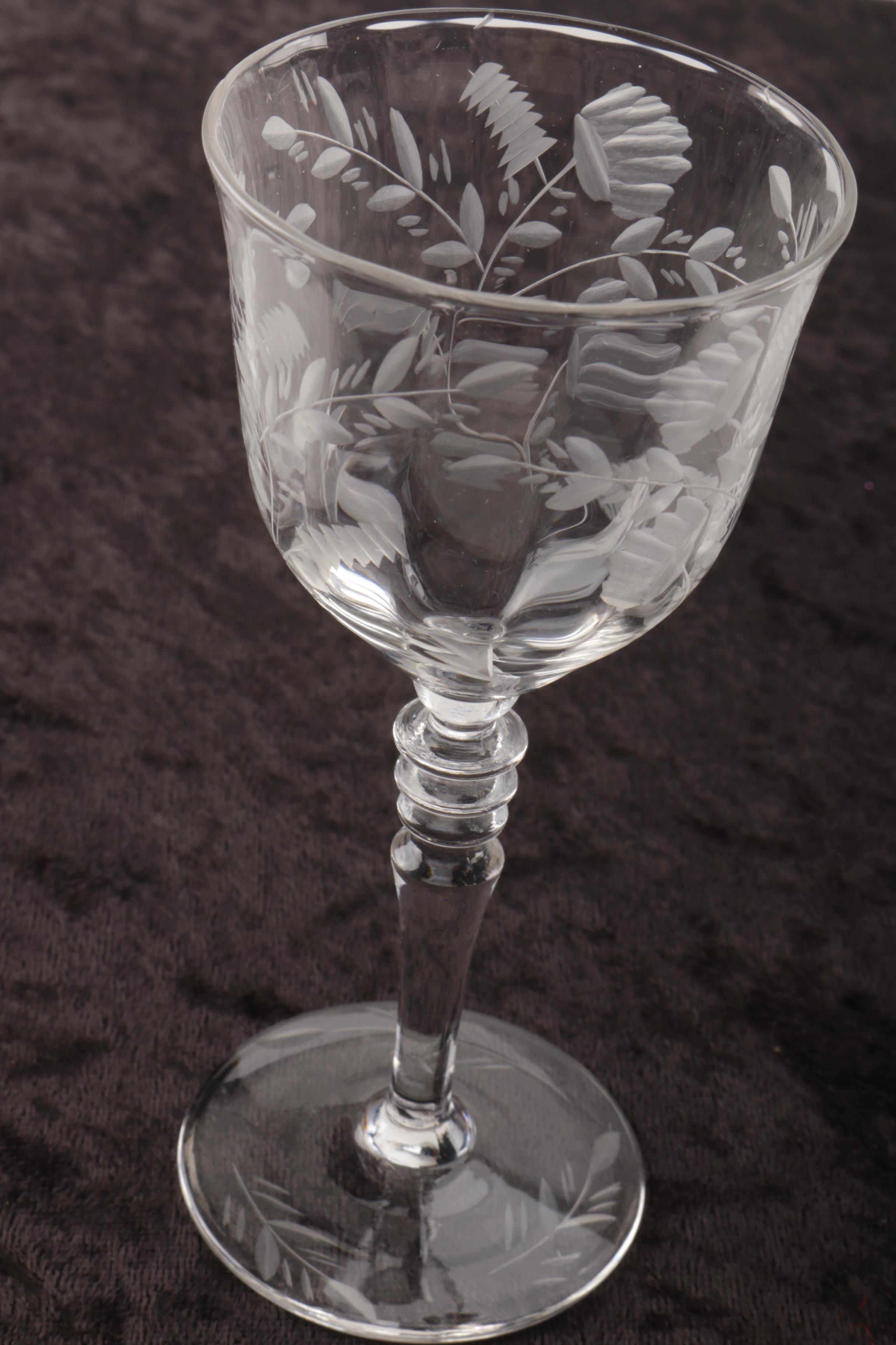 Floral Etched Wine Glasses