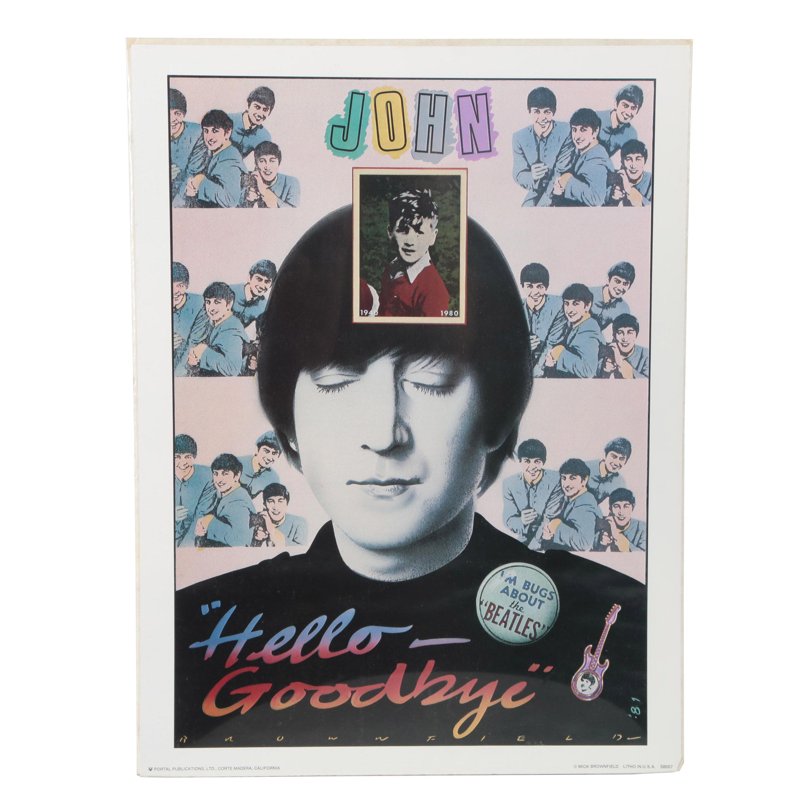 Offset Lithograph Poster on Paper of John Lennon "Hello Goodbye"