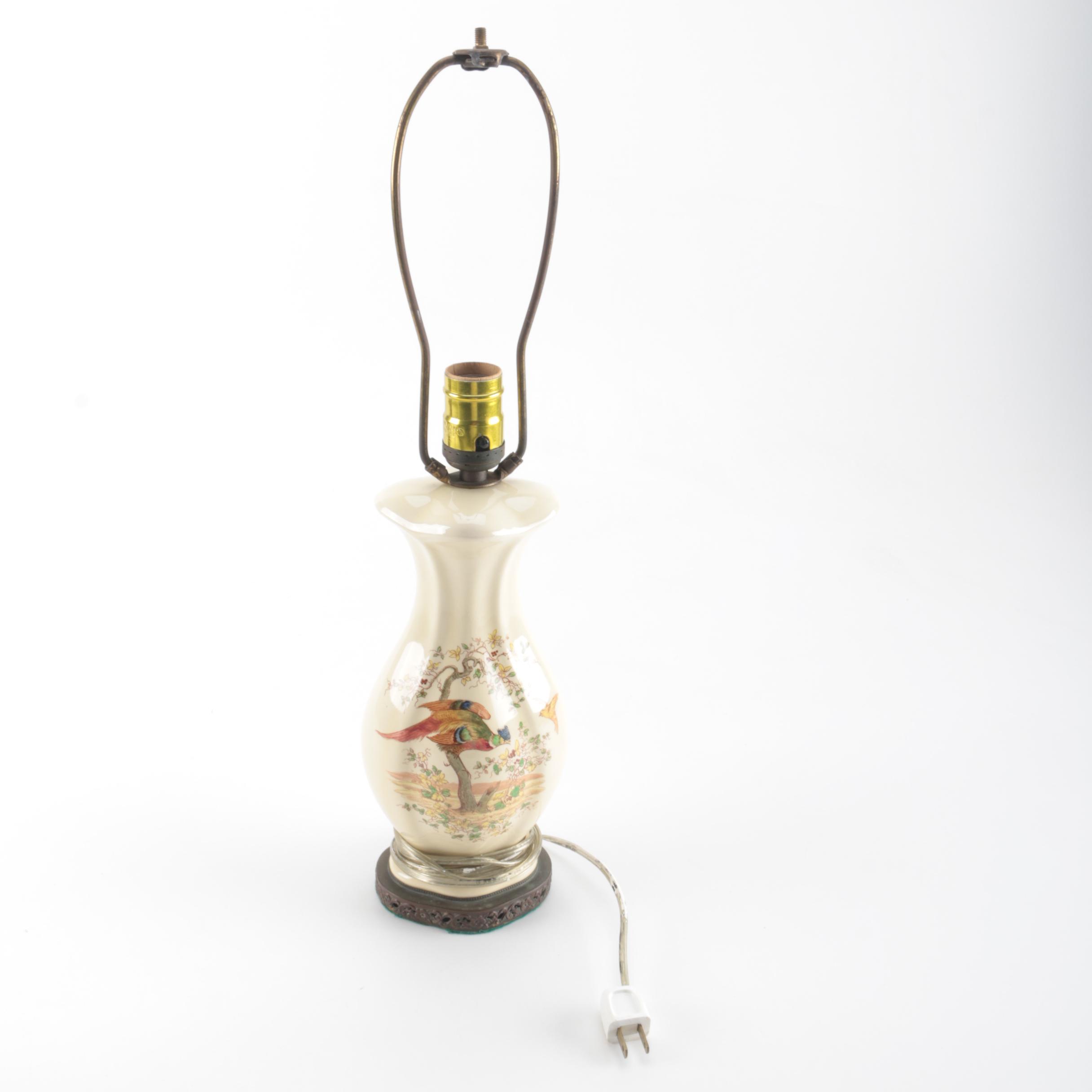 Vase Form Ceramic Pheasant Lamp