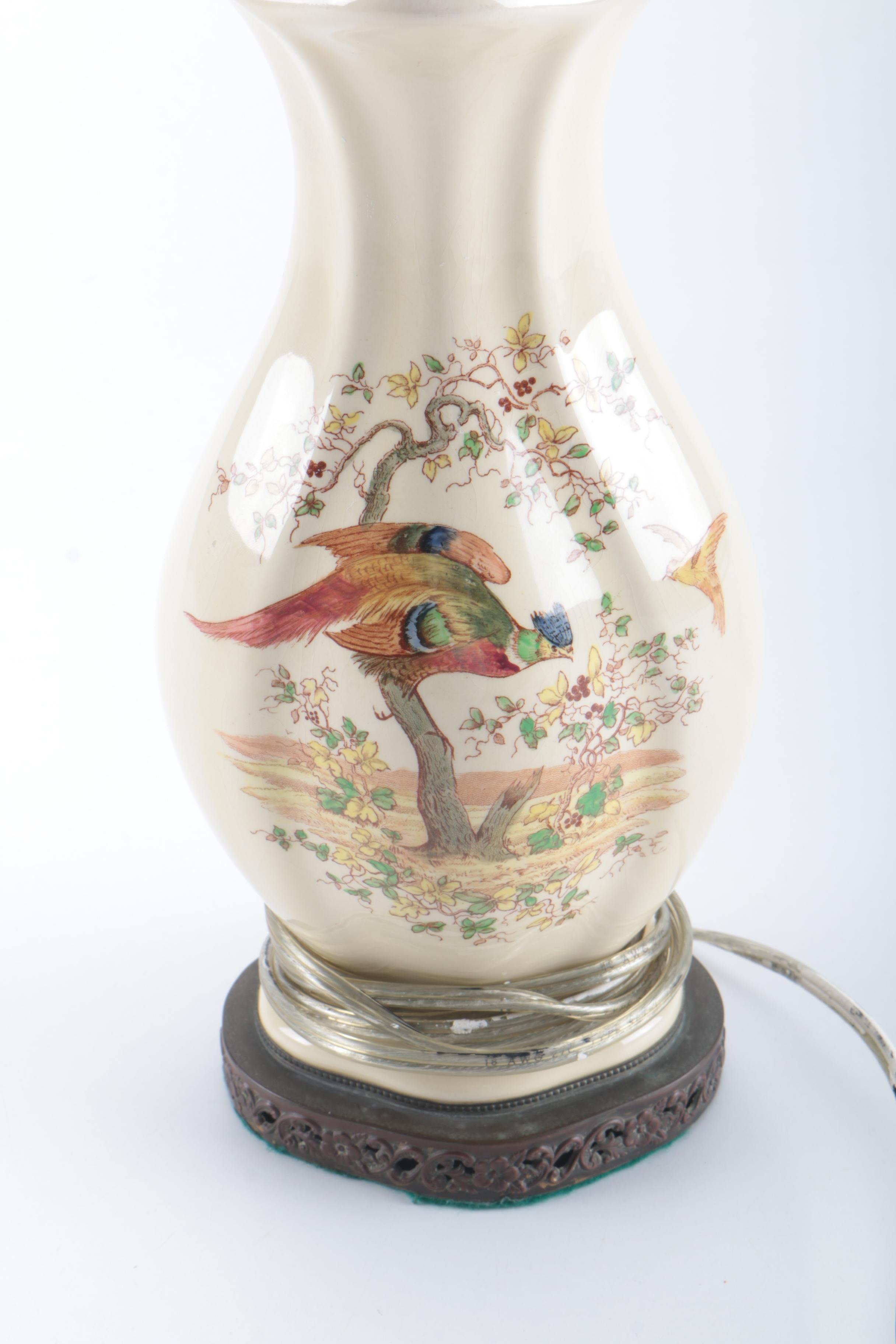 Vase Form Ceramic Pheasant Lamp