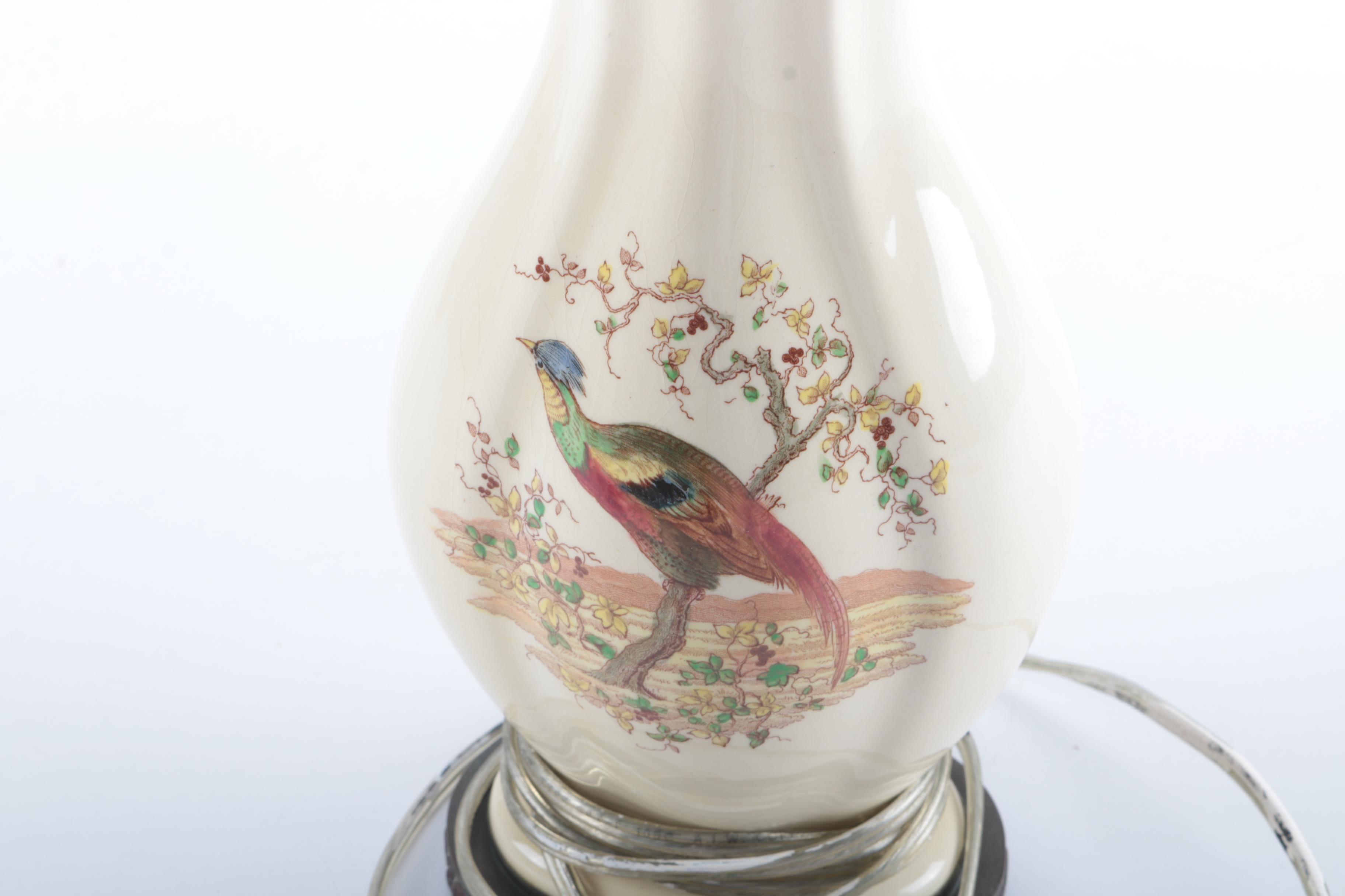 Vase Form Ceramic Pheasant Lamp