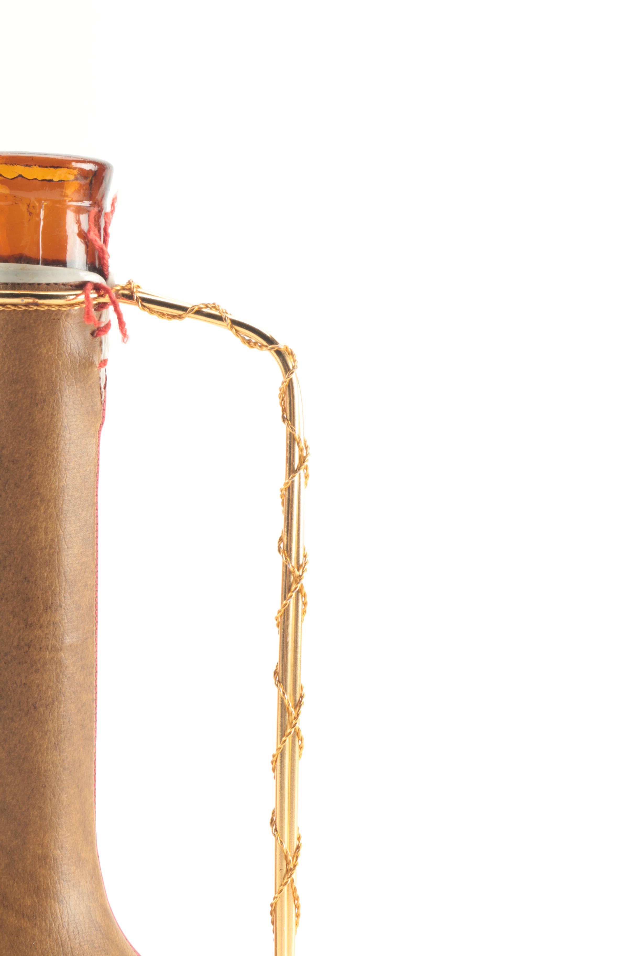 Amber Glass and Leather Pitcher