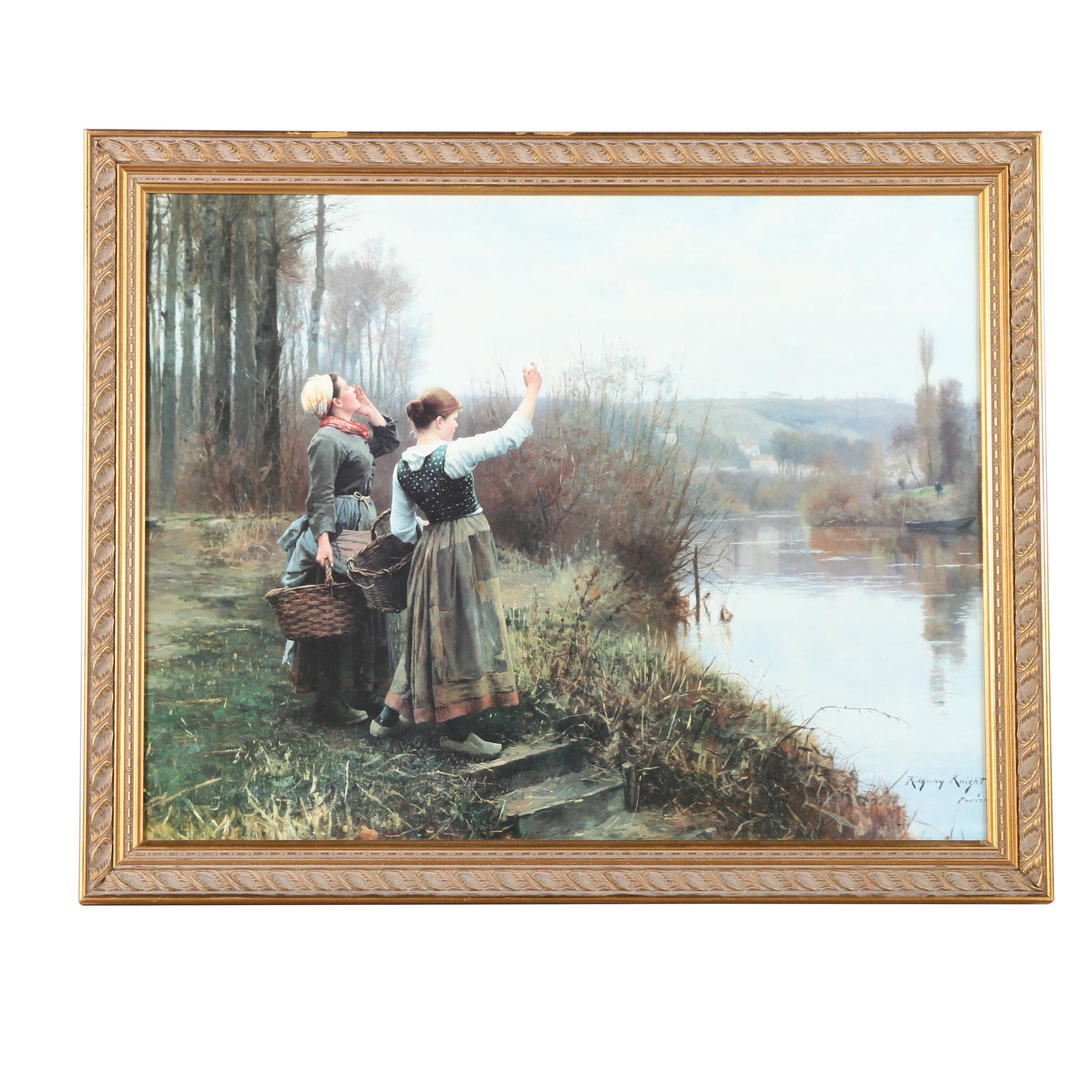 Offset Lithograph After Daniel Ridgway Knight "Hailing the Ferryman"