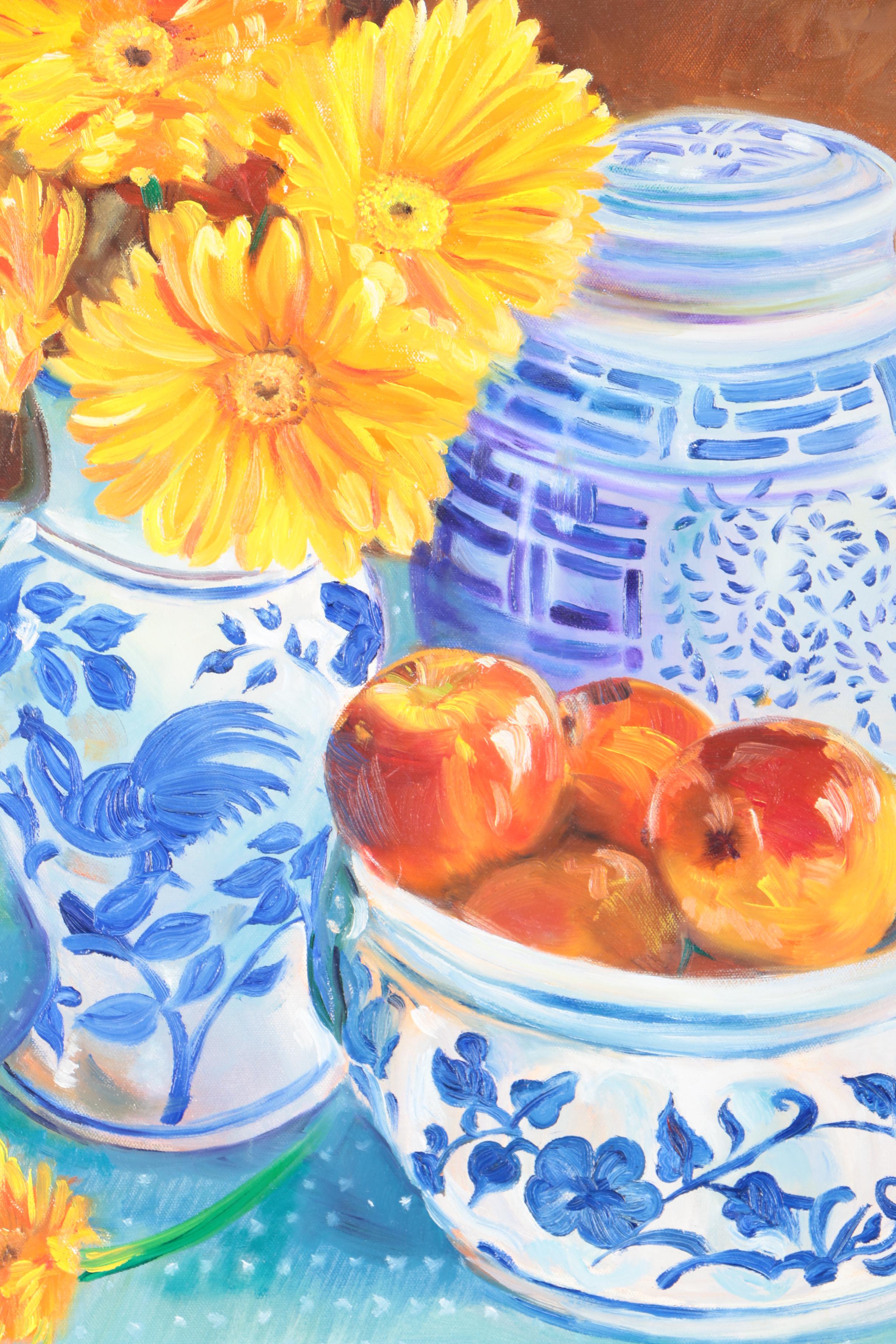 Christine Youngbluth Still Life Oil on Canvas "Fruit and Flowers"