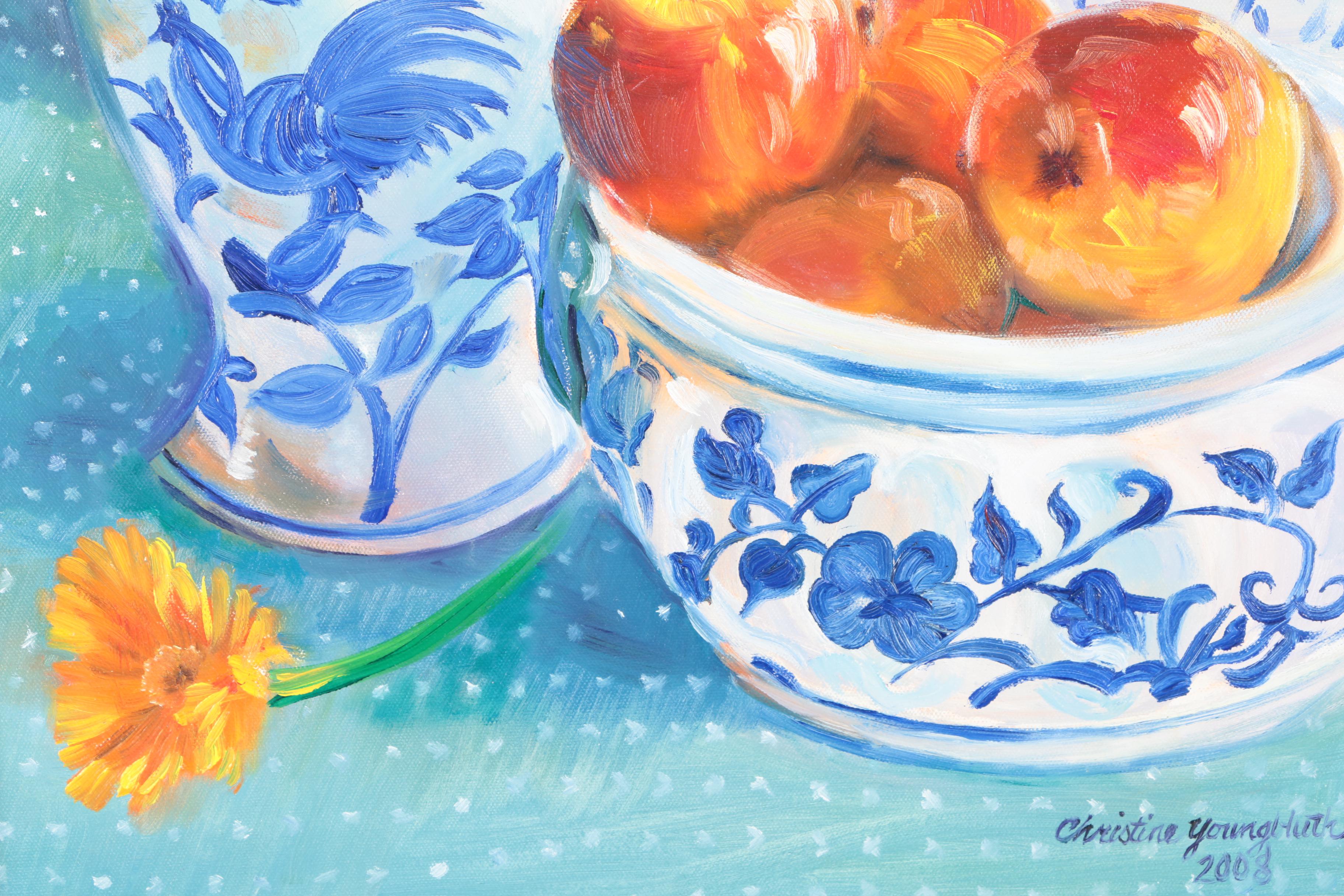 Christine Youngbluth Still Life Oil on Canvas "Fruit and Flowers"