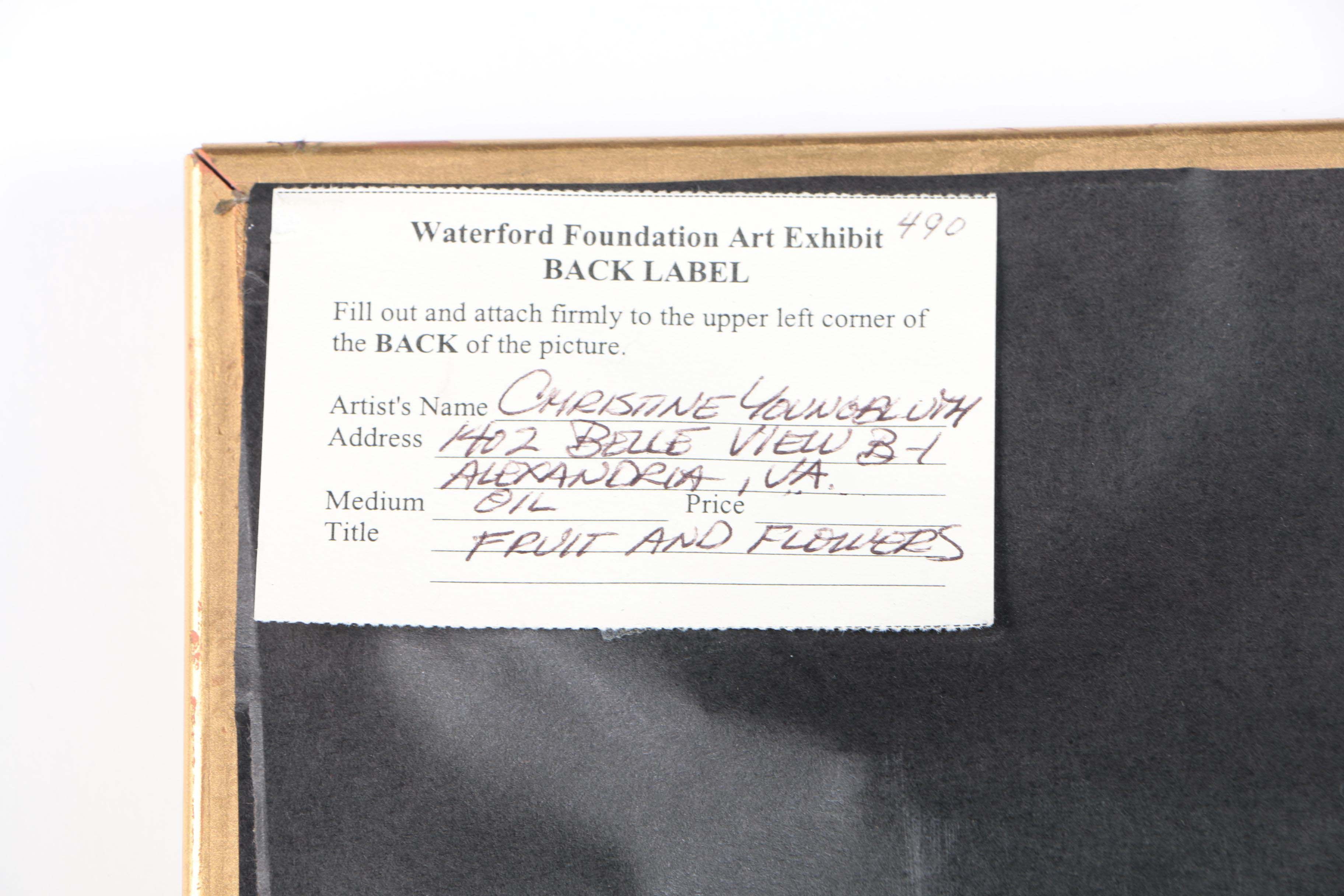 Christine Youngbluth Still Life Oil on Canvas "Fruit and Flowers"