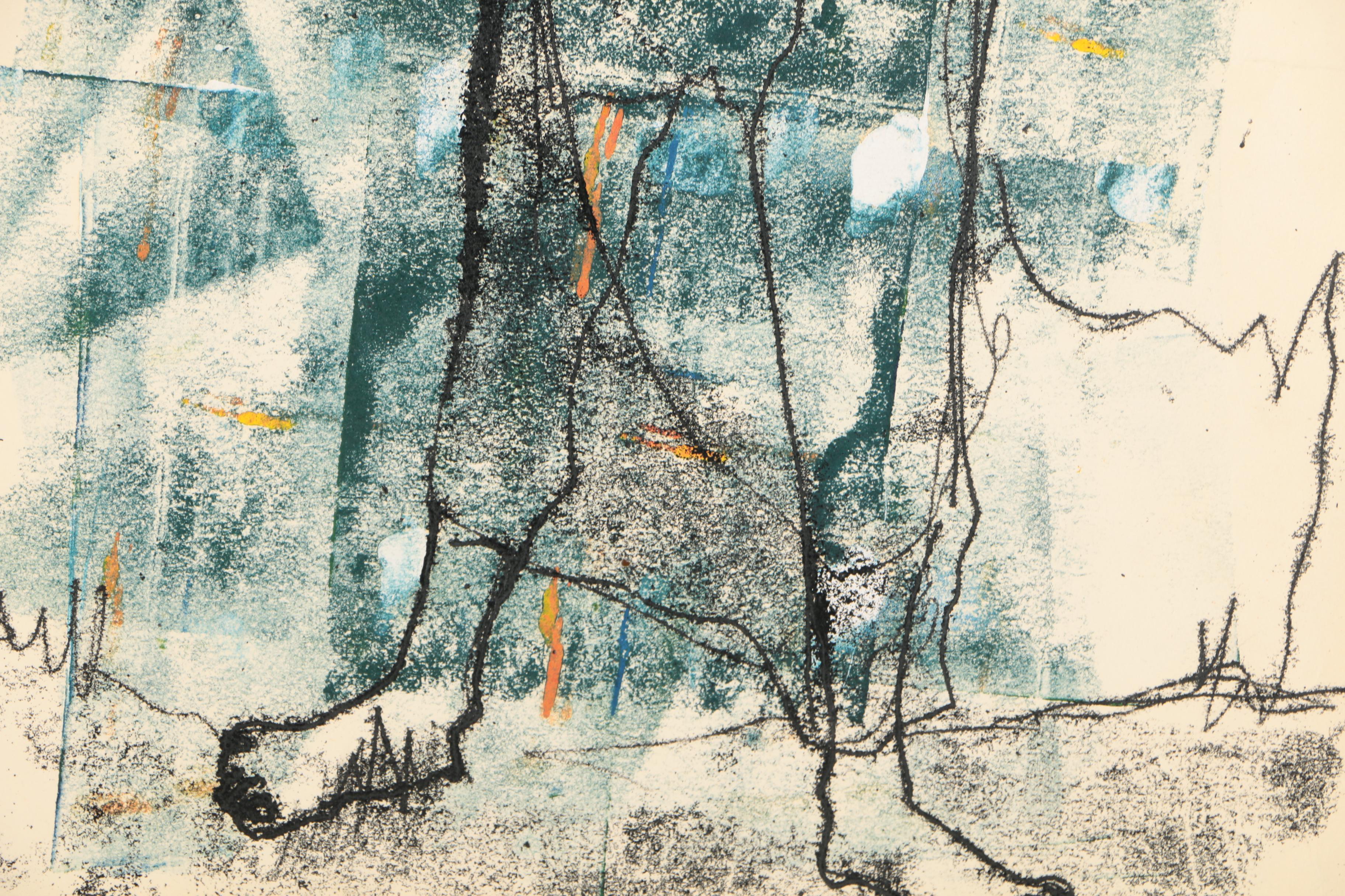 Framed Hand-Embellished Lithograph of Man and Tree