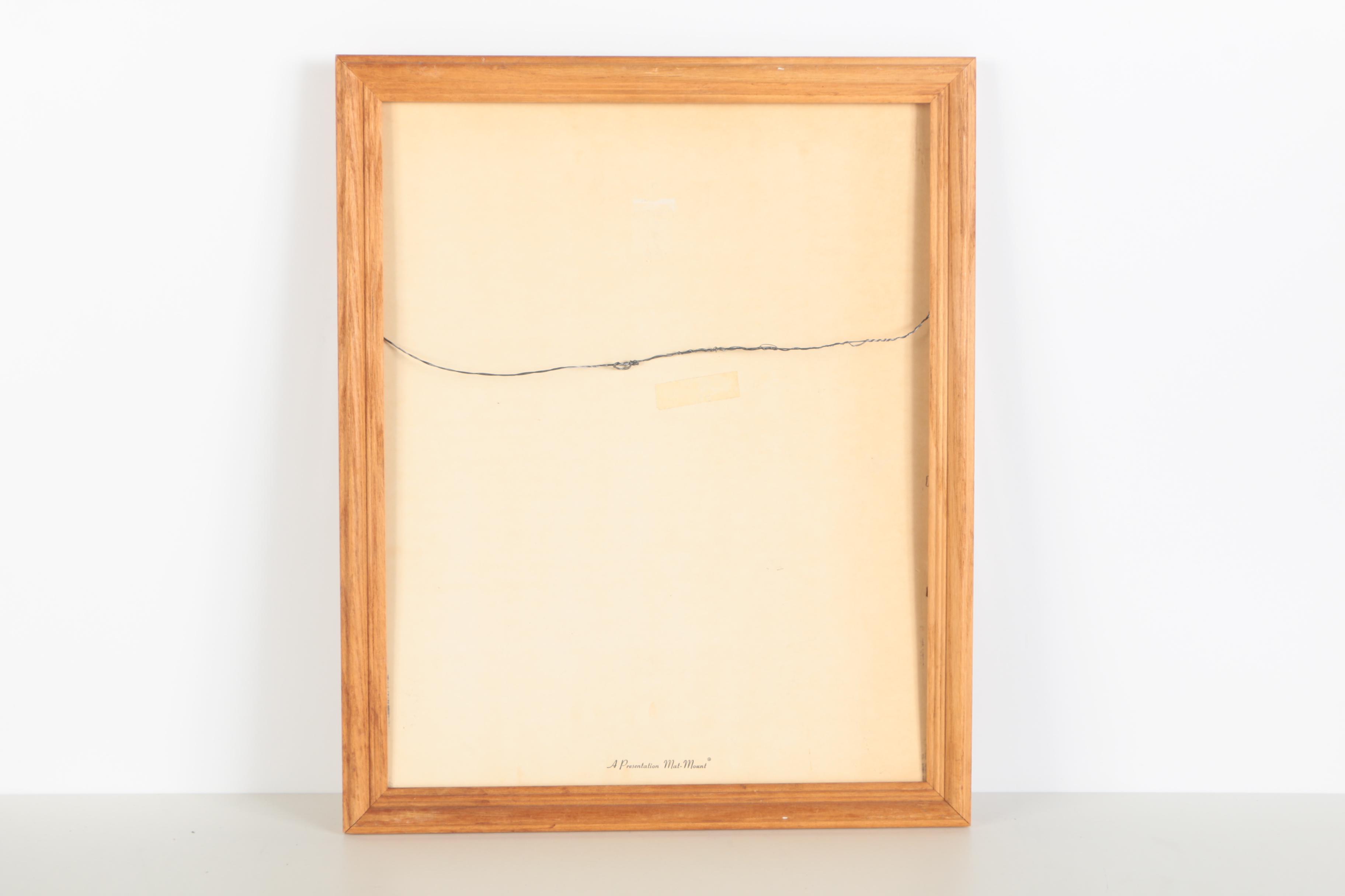 Framed Hand-Embellished Lithograph of Man and Tree