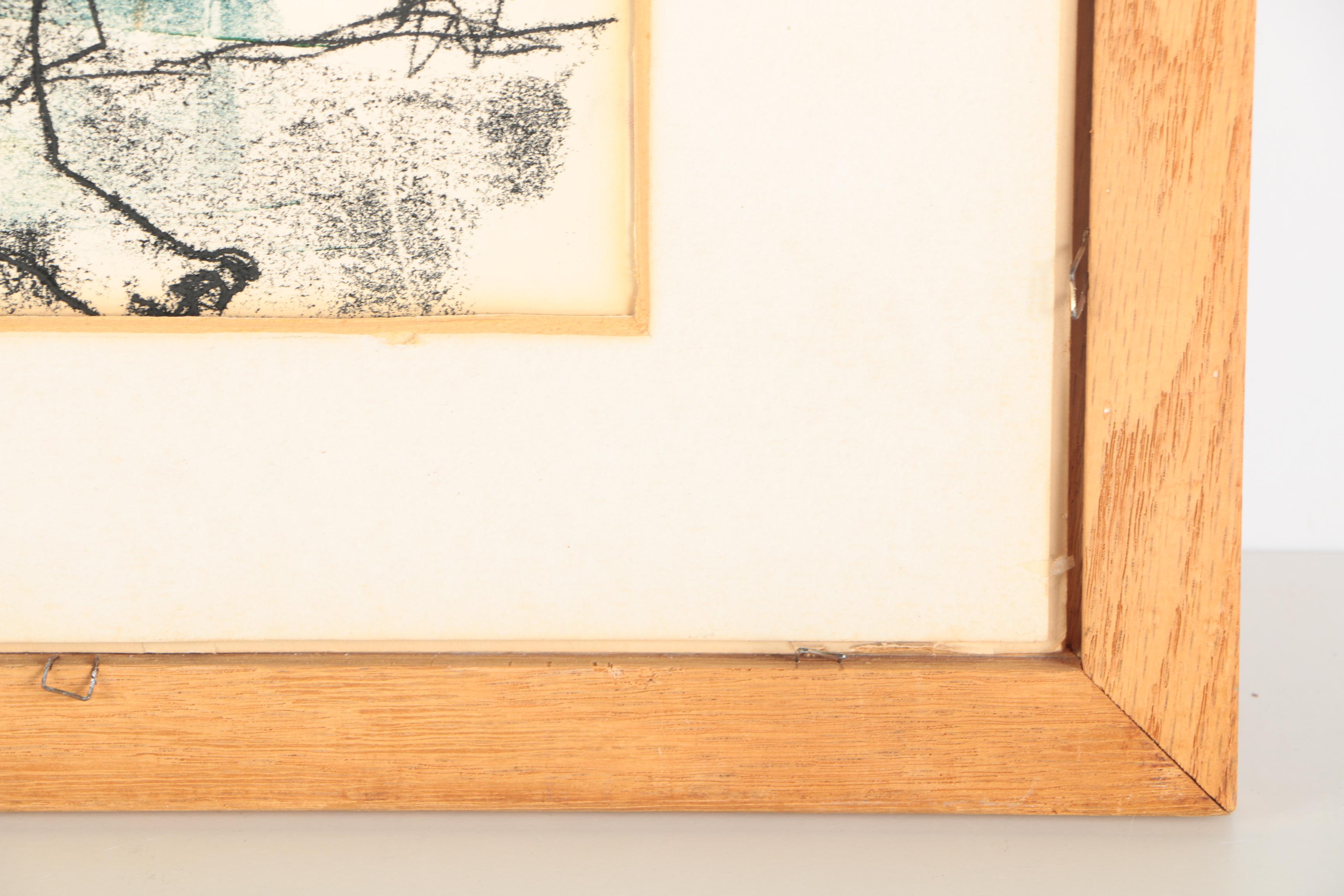 Framed Hand-Embellished Lithograph of Man and Tree