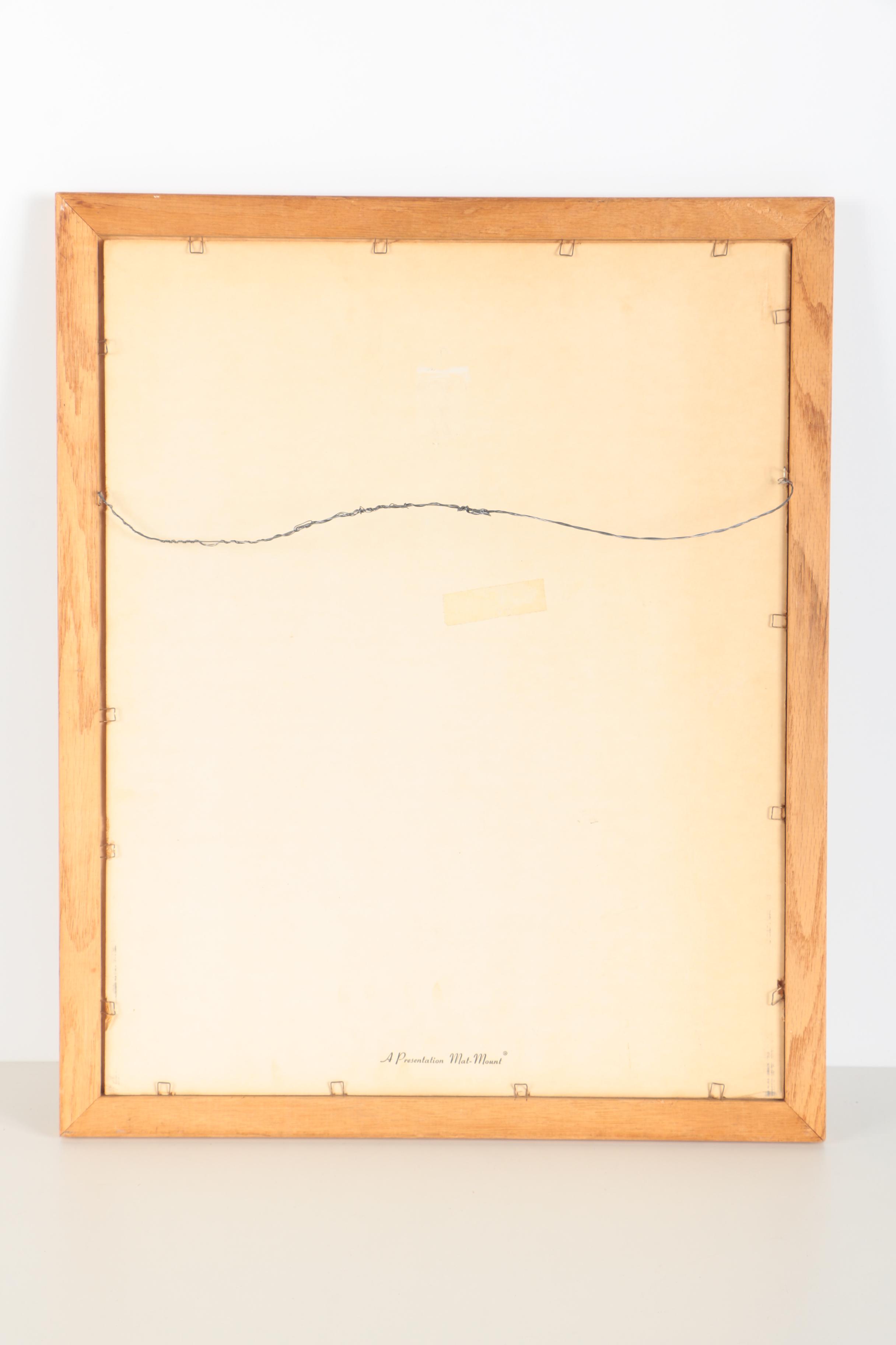 Framed Hand-Embellished Lithograph of Man and Tree