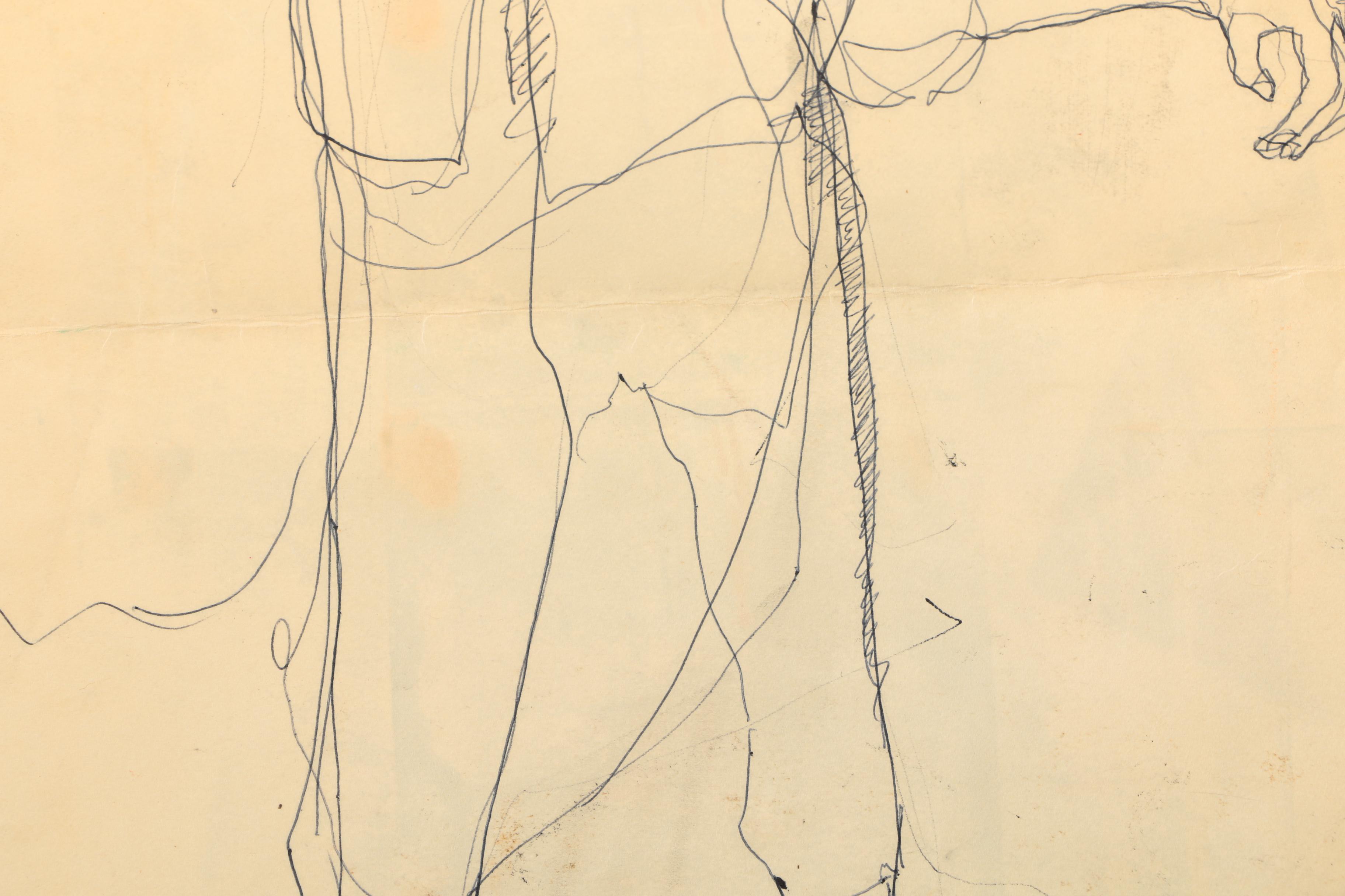 Framed Hand-Embellished Lithograph of Man and Tree