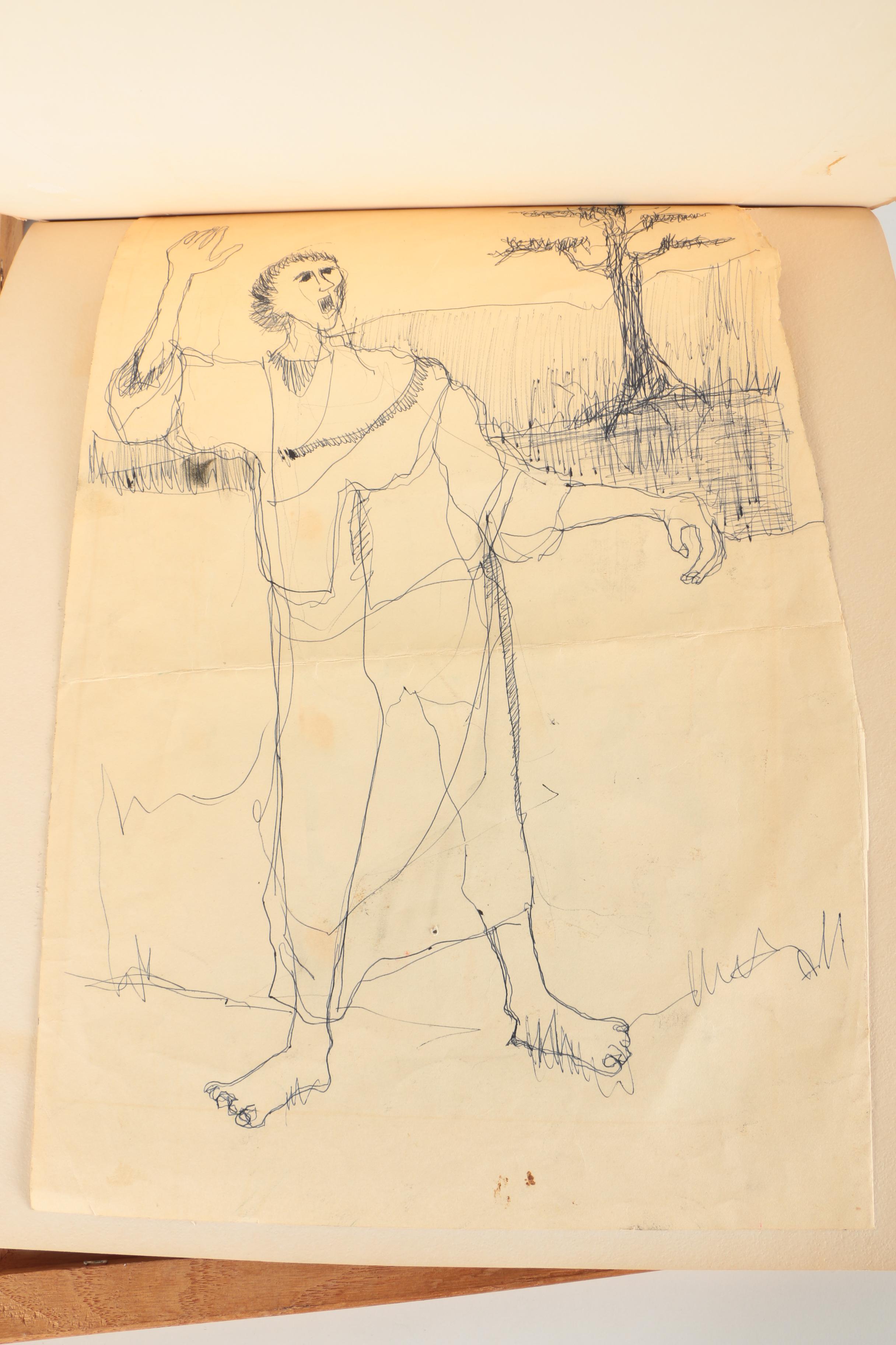 Framed Hand-Embellished Lithograph of Man and Tree