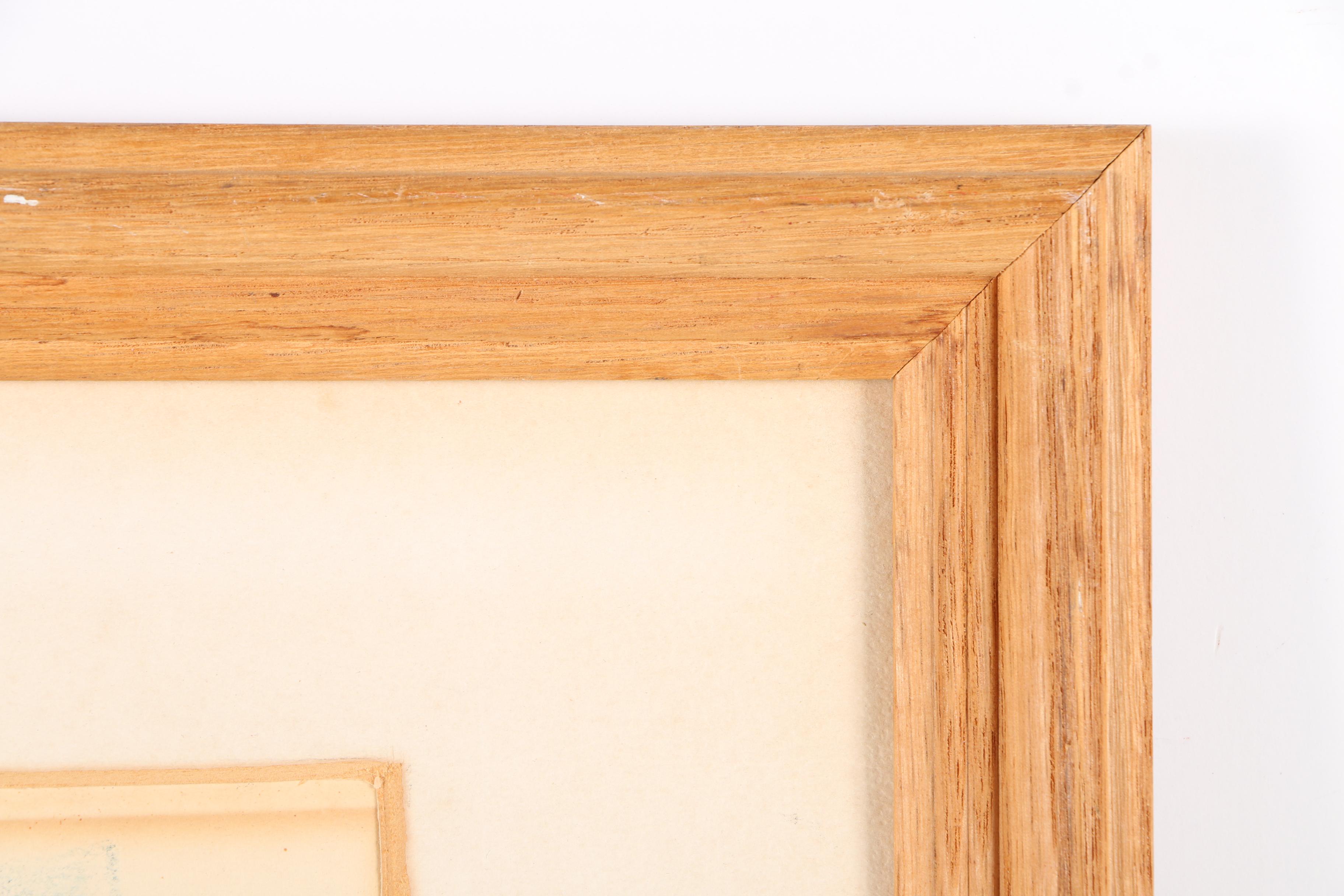 Framed Hand-Embellished Lithograph of Man and Tree