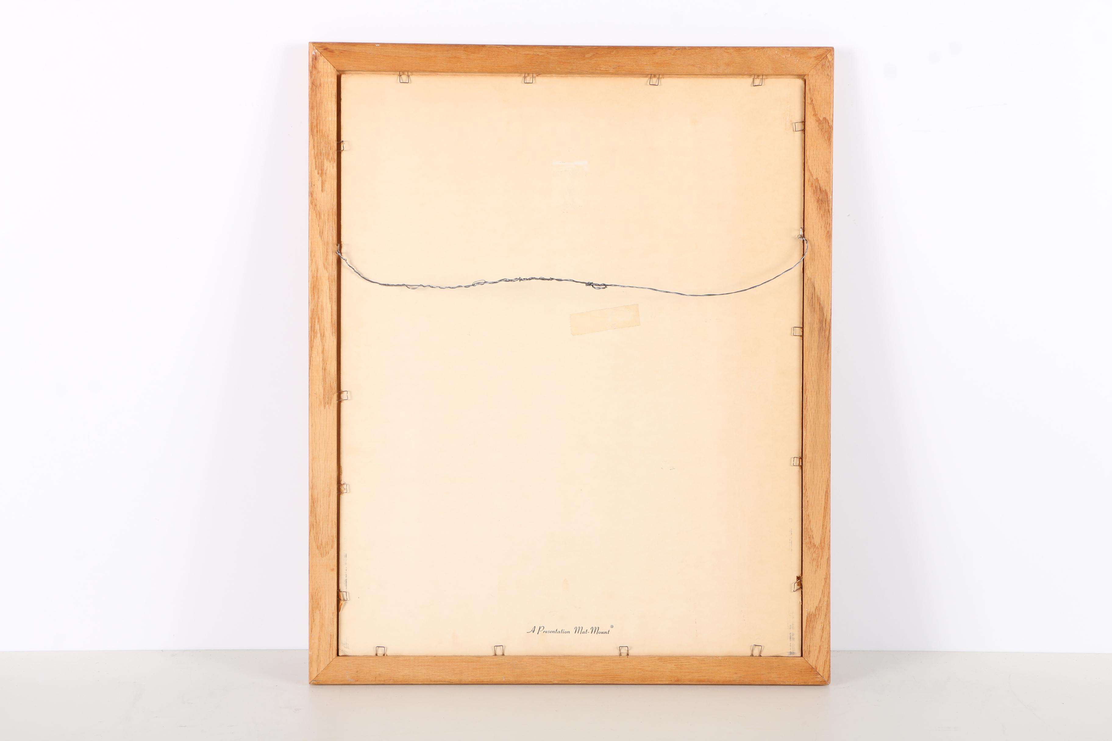 Framed Hand-Embellished Lithograph of Man and Tree