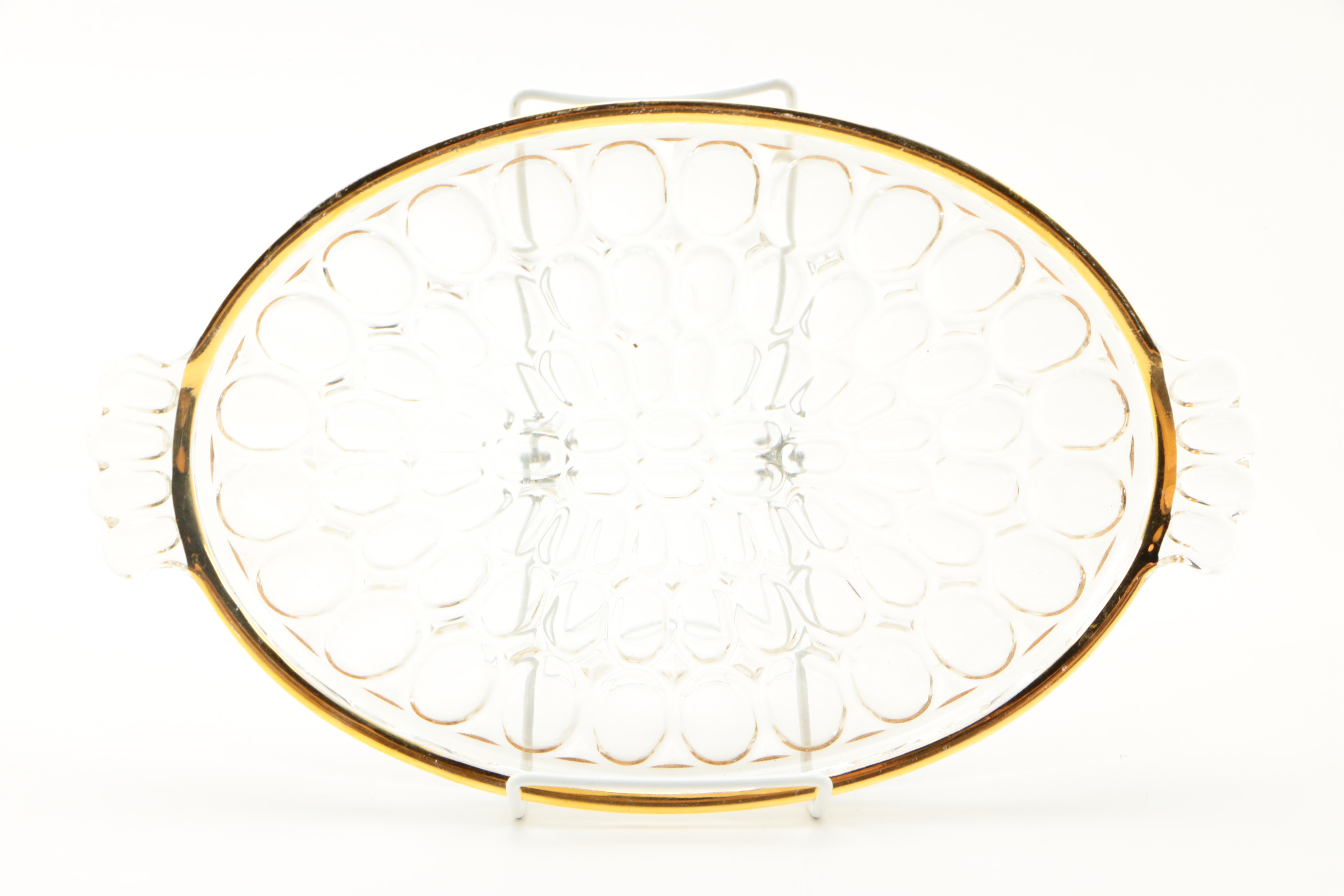 Patterned Glass Pitcher and Tray Set