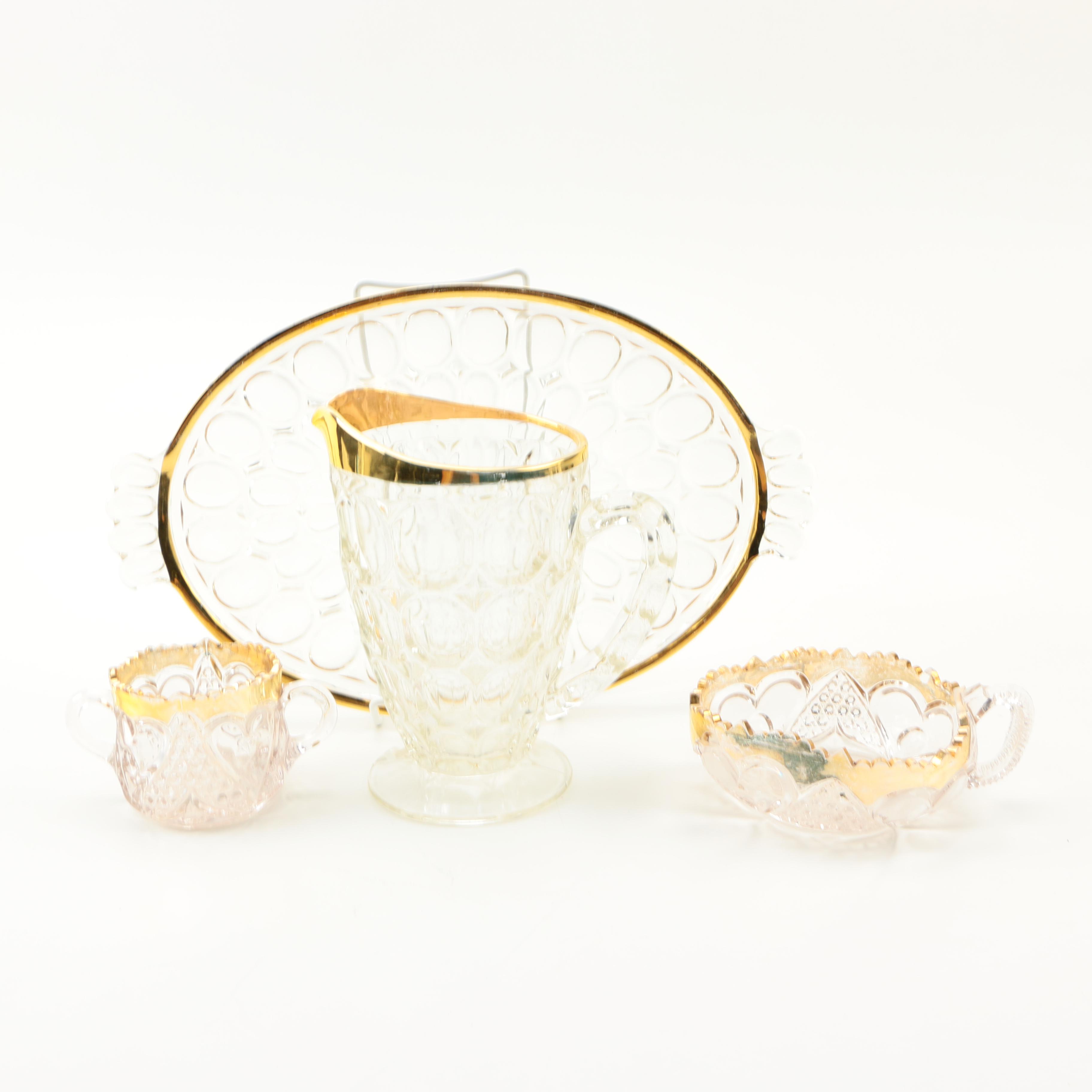 Patterned Glass Pitcher and Tray Set