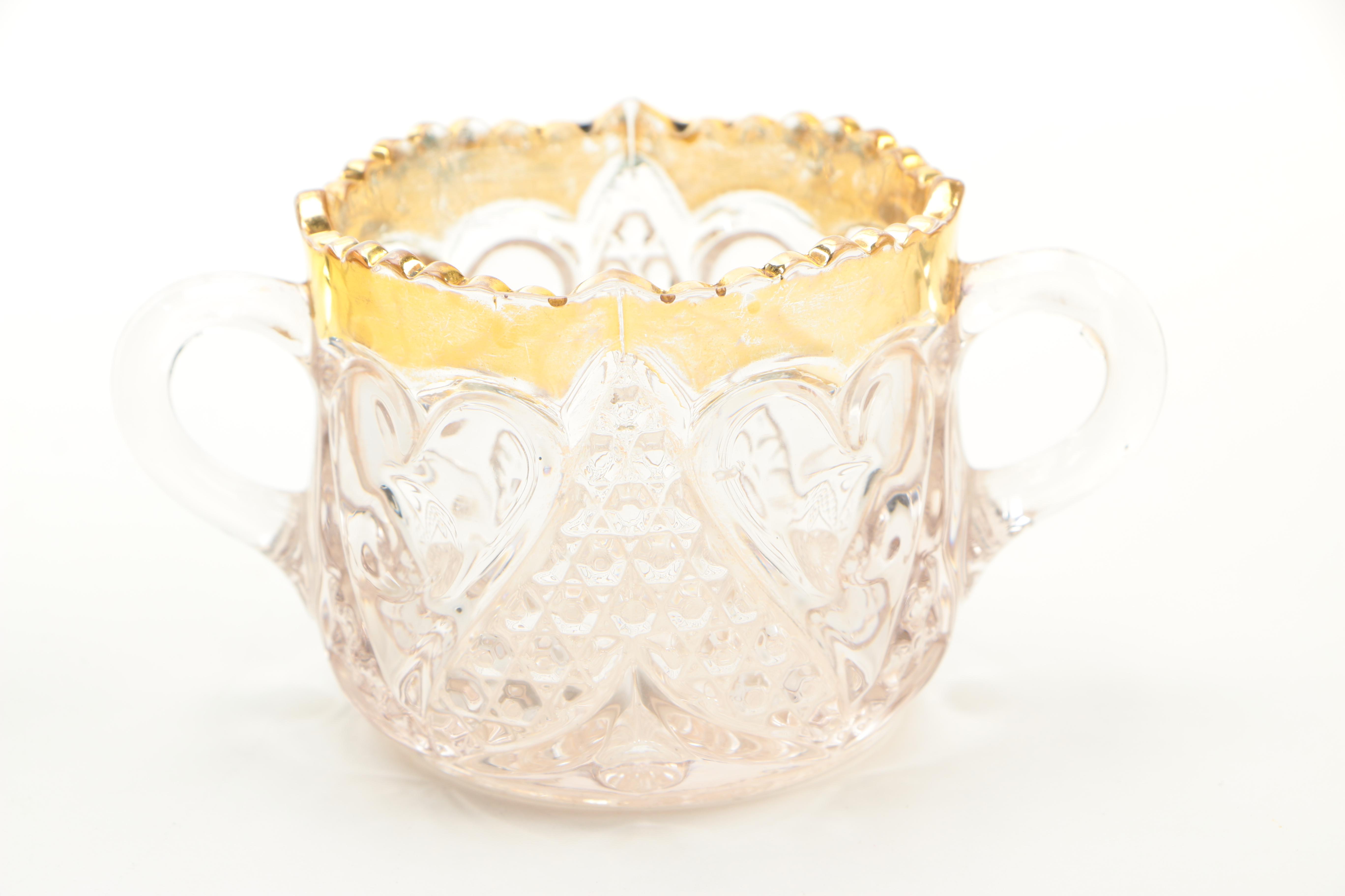 Patterned Glass Pitcher and Tray Set
