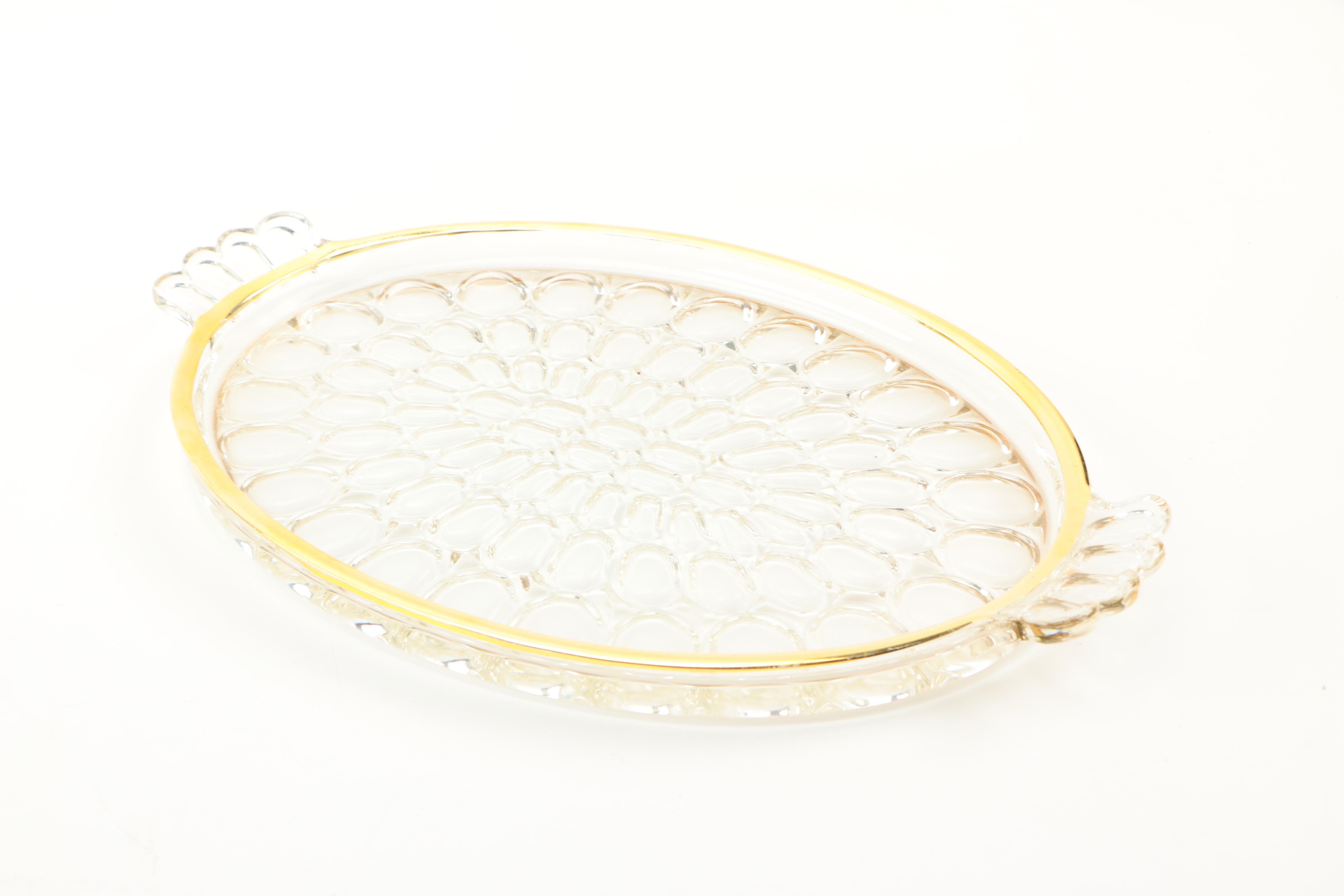 Patterned Glass Pitcher and Tray Set