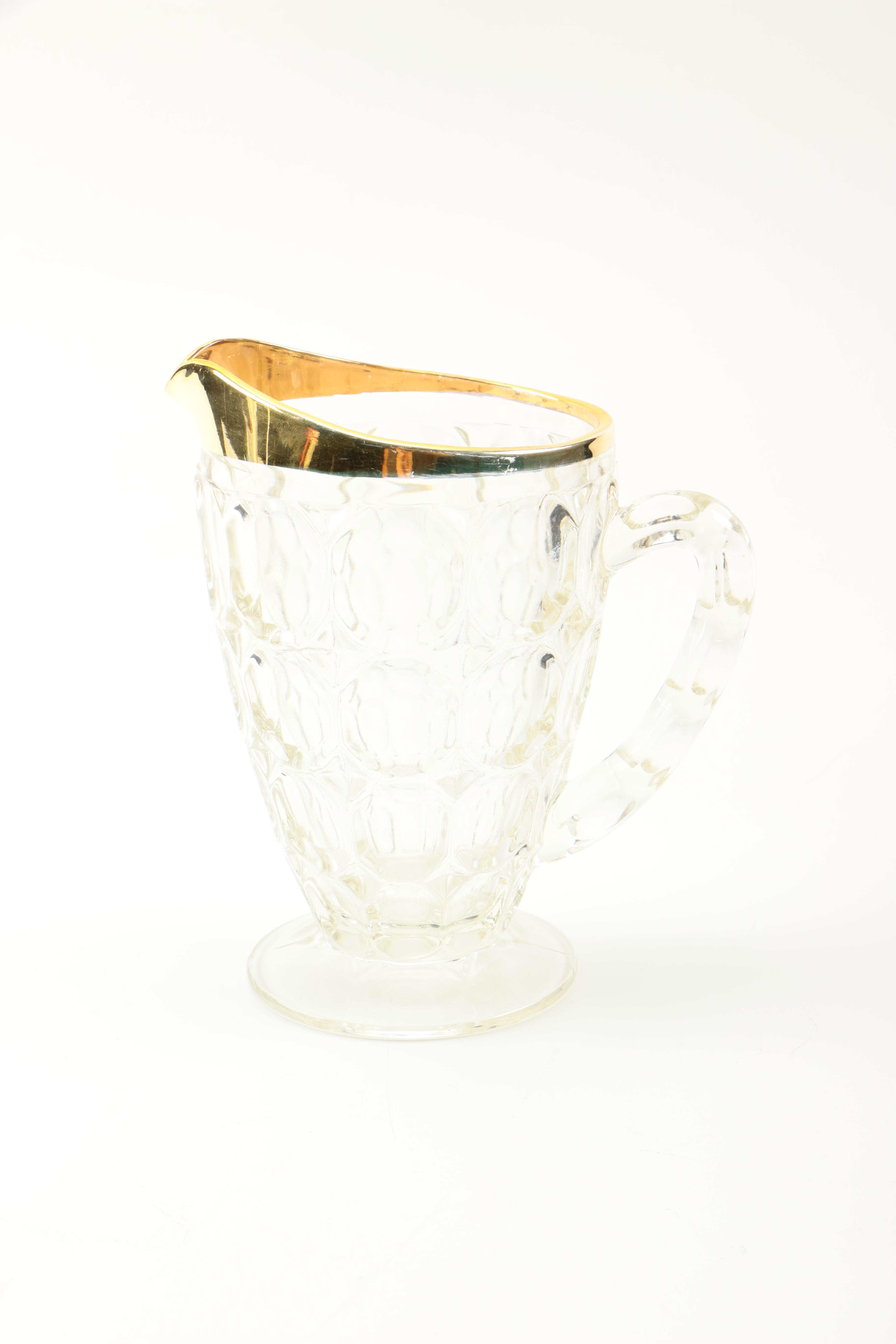 Patterned Glass Pitcher and Tray Set