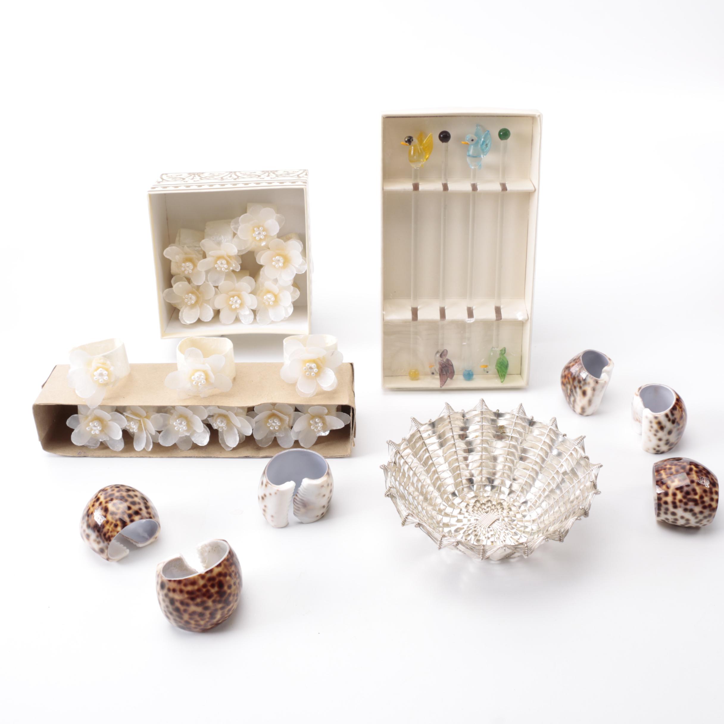 Napkin Holders with Glass Stirrers and French Bowl