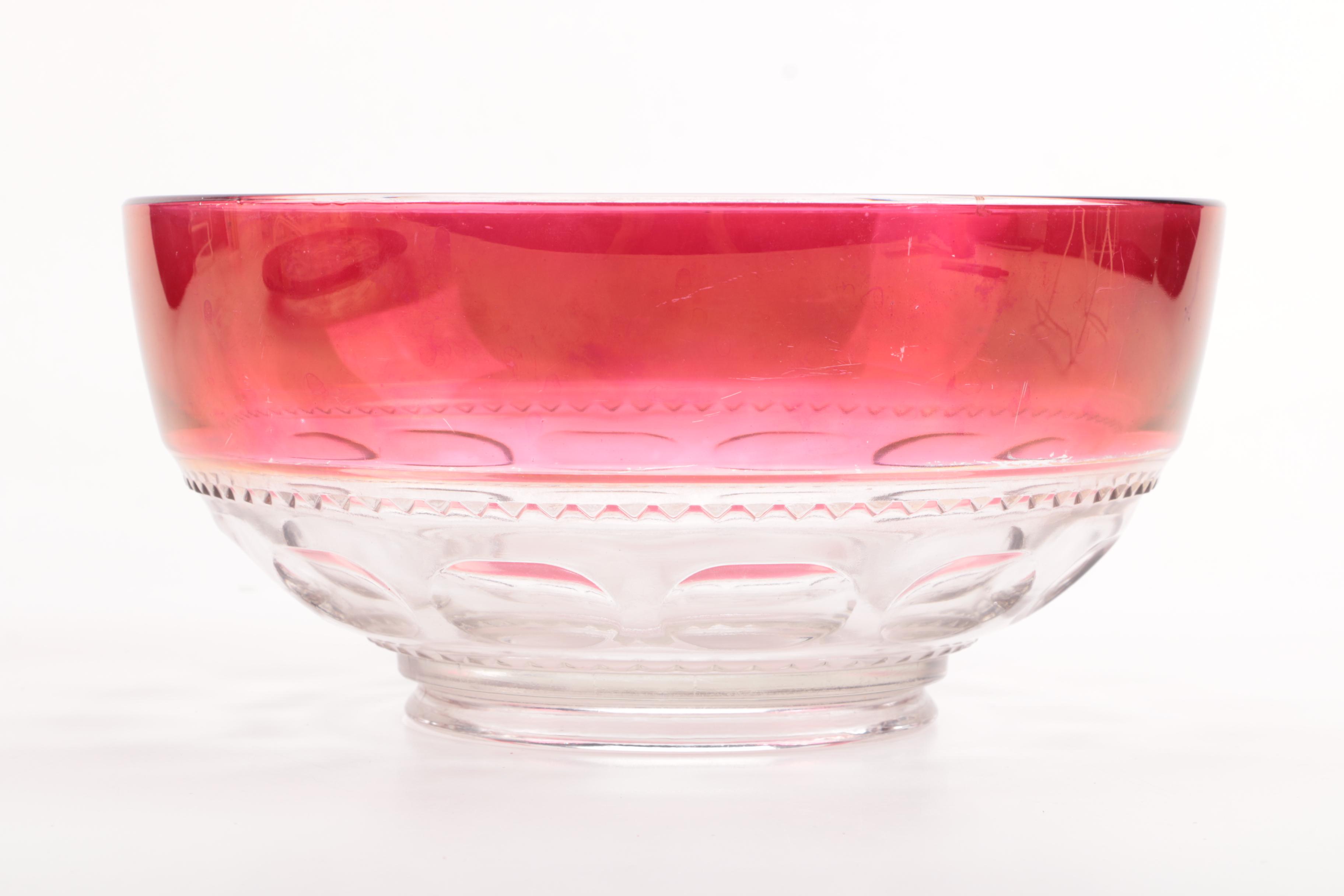 US Glass "King's Crown Ruby Flash" Condiment Bowl and Saucer