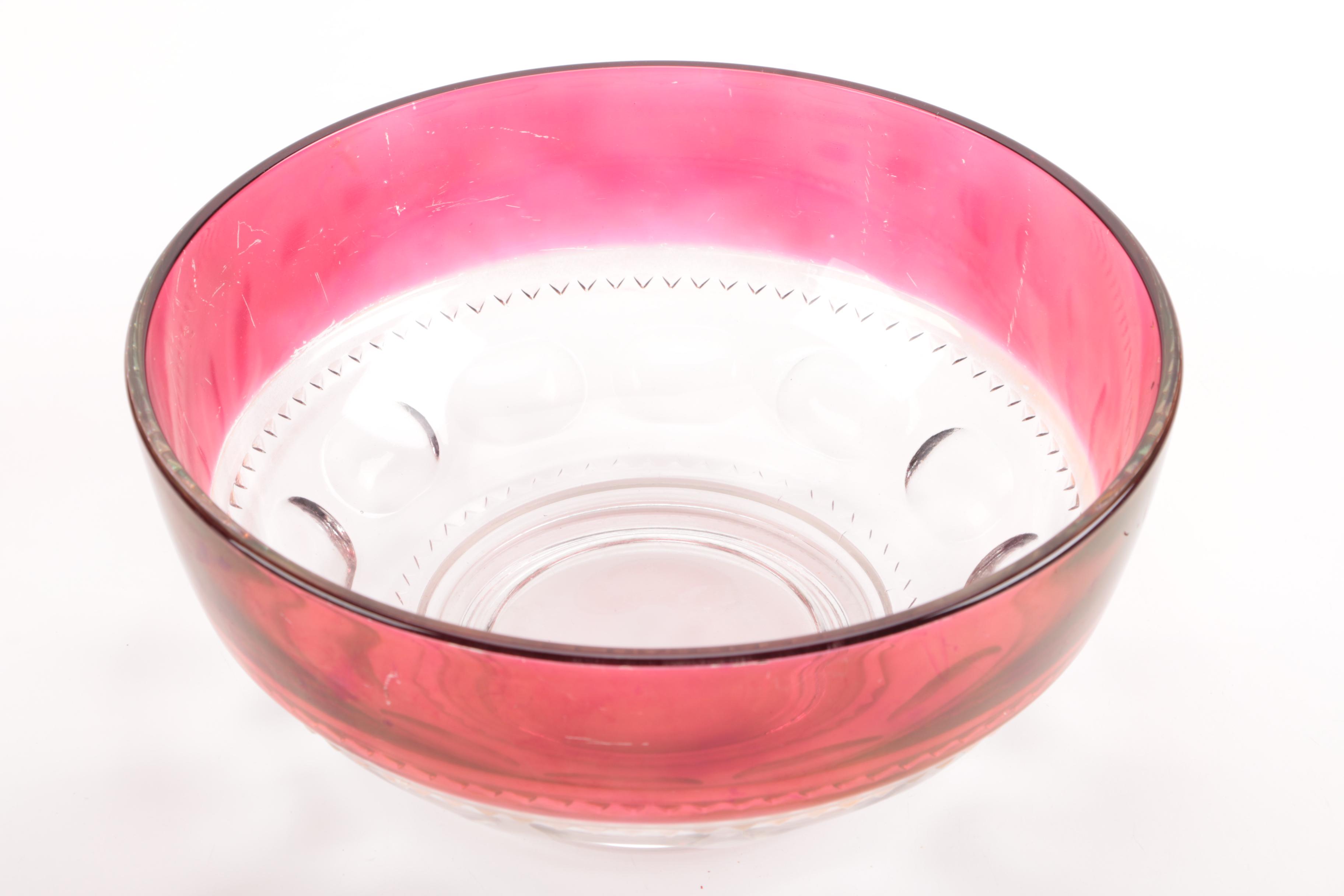 US Glass "King's Crown Ruby Flash" Condiment Bowl and Saucer
