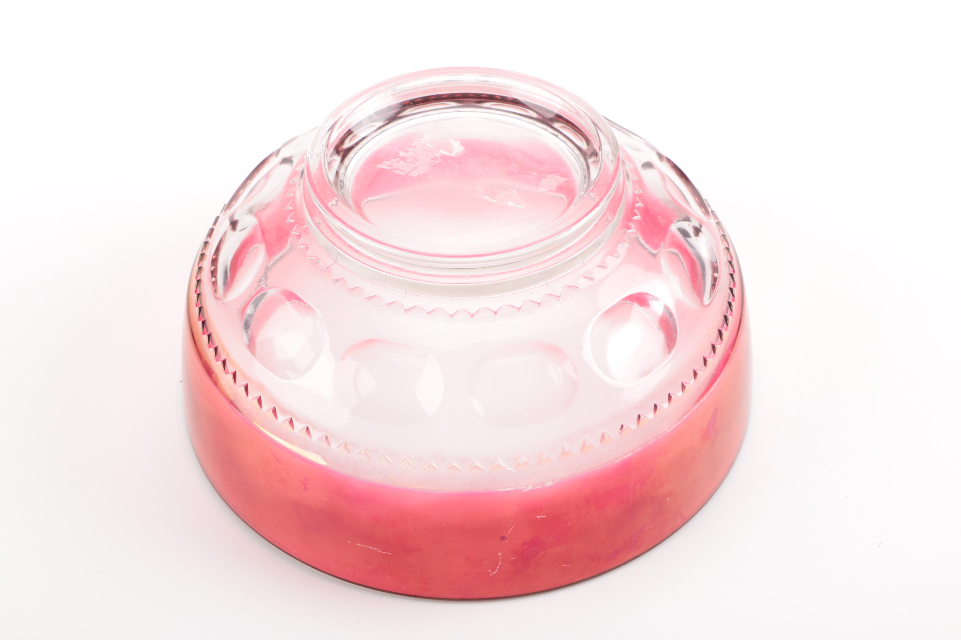 US Glass "King's Crown Ruby Flash" Condiment Bowl and Saucer