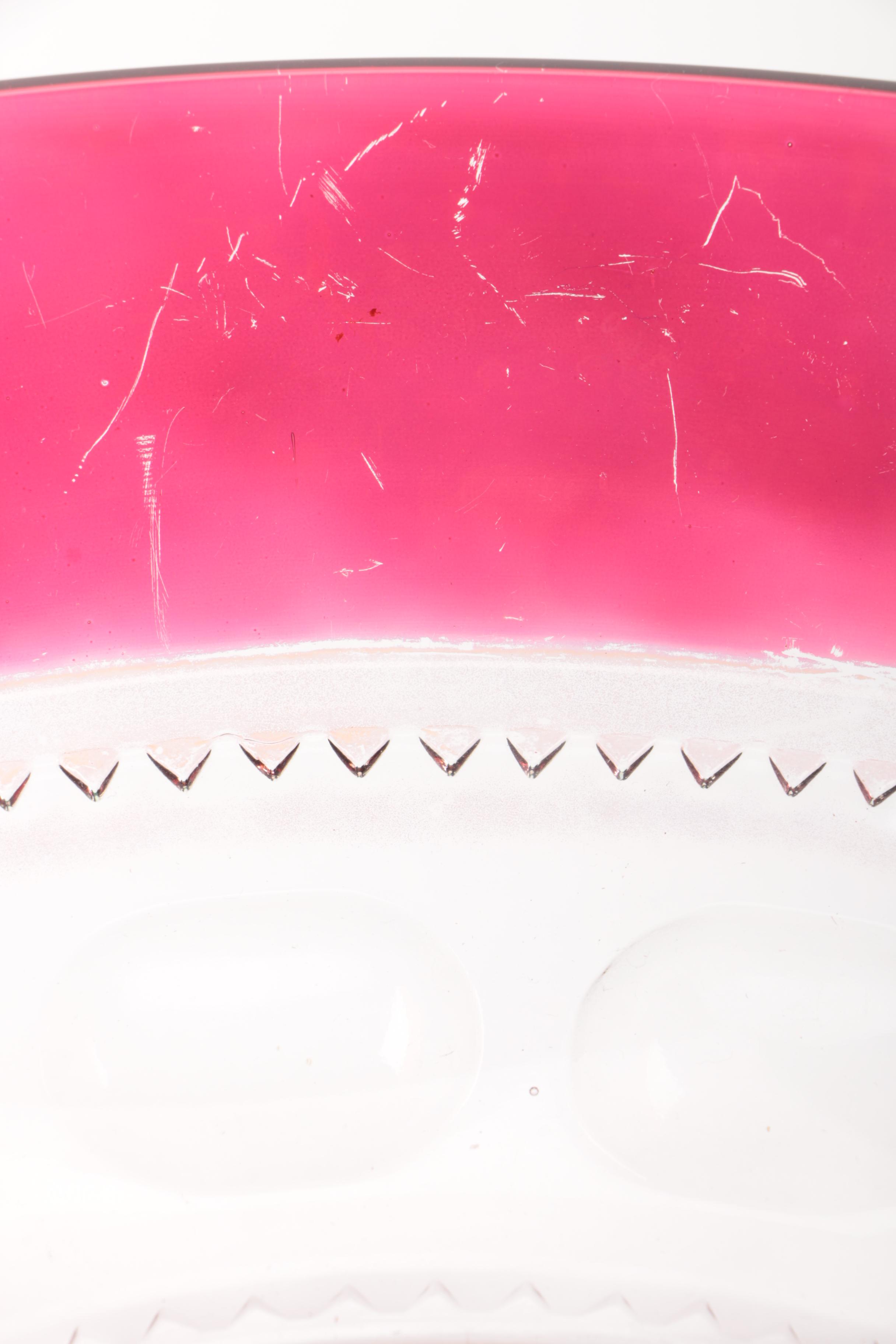 US Glass "King's Crown Ruby Flash" Condiment Bowl and Saucer