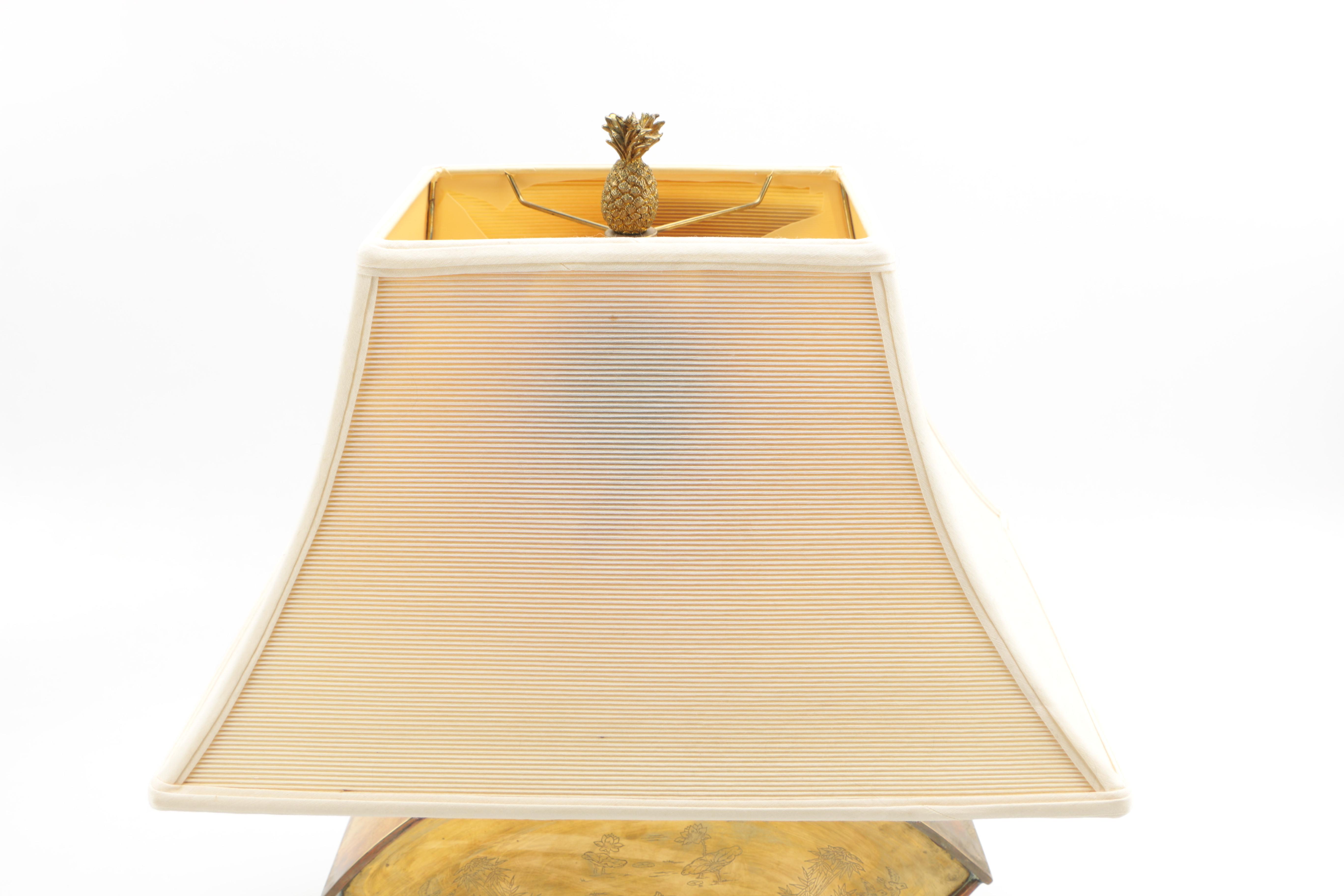 Brass Table Lamp With Wooden Base