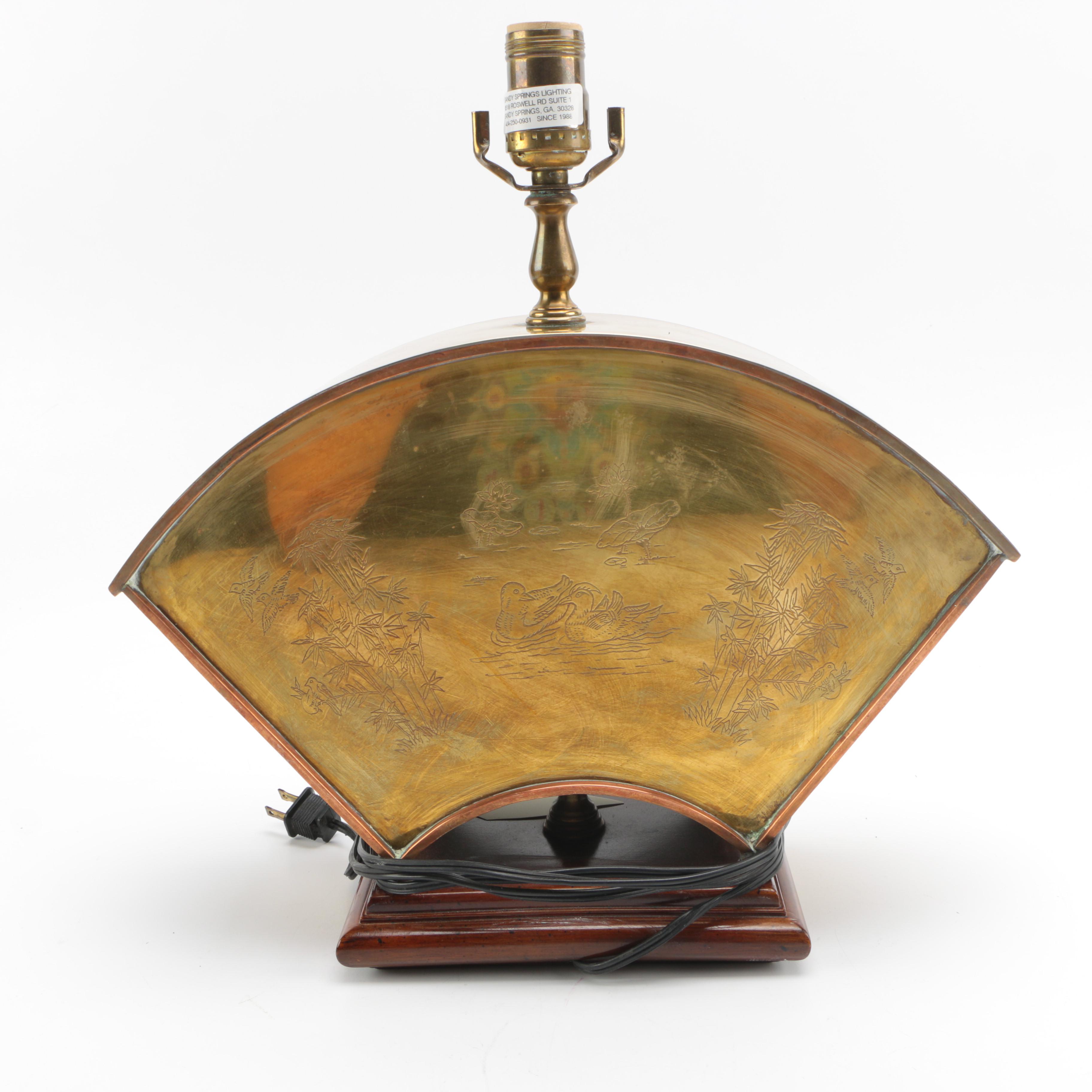 Brass Table Lamp With Wooden Base