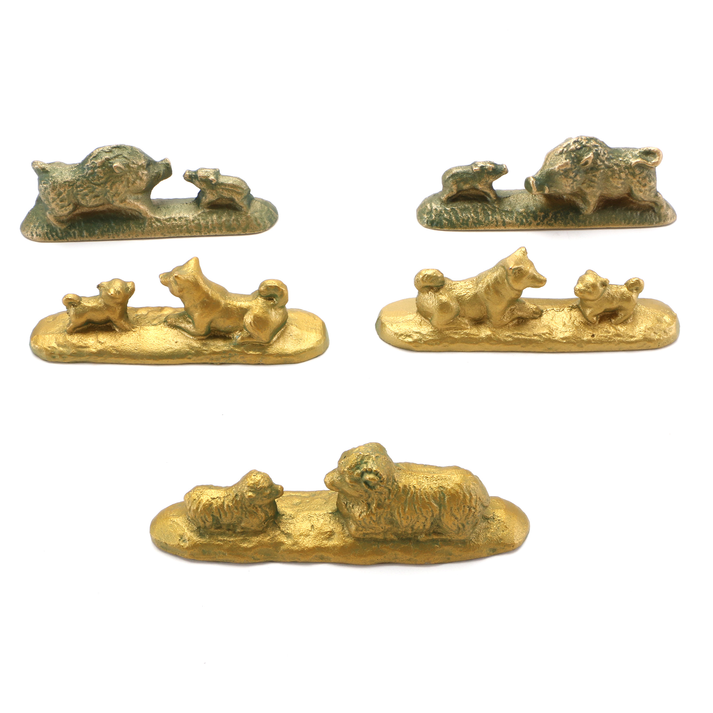 Brass Child and Parent Animal Statues