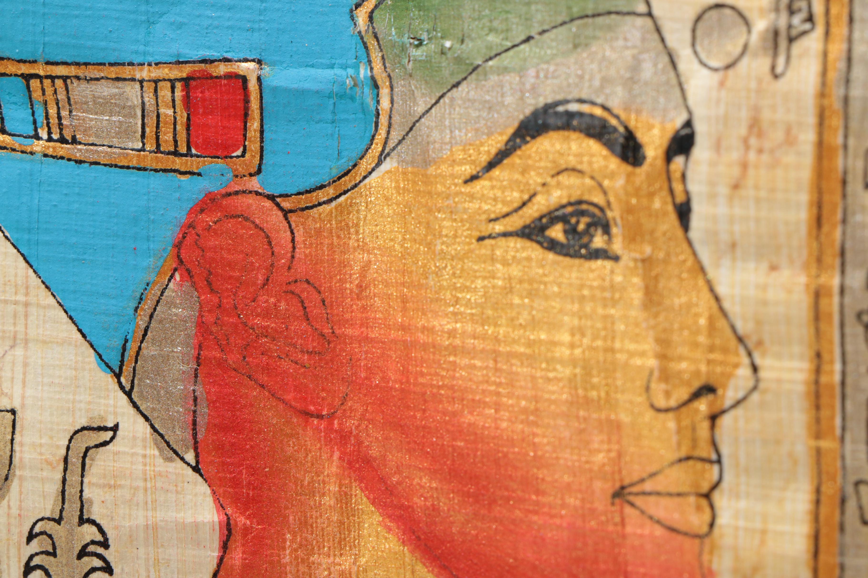 Egyptian Style Gouache Painting of Nefertiti