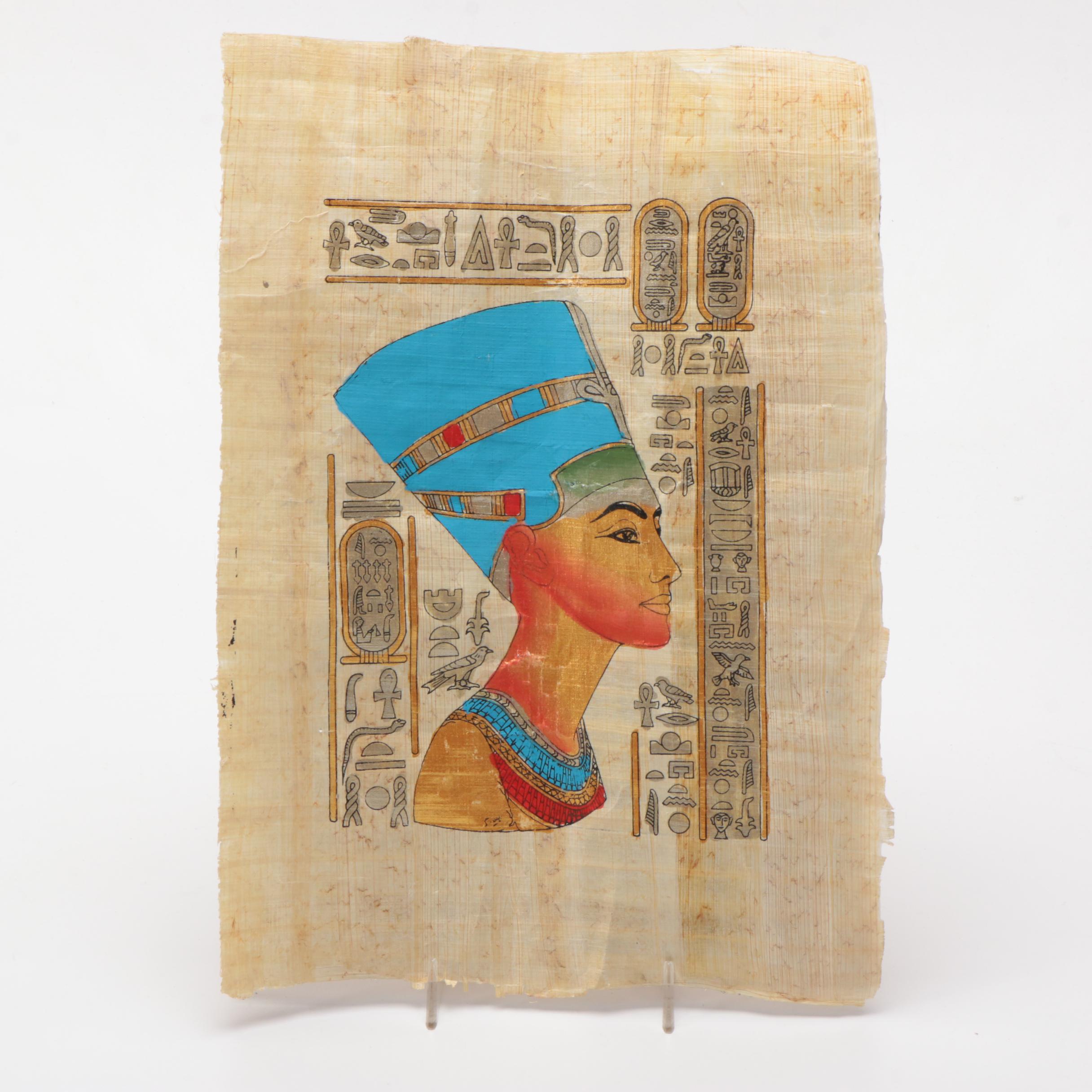Egyptian Style Gouache Painting of Nefertiti