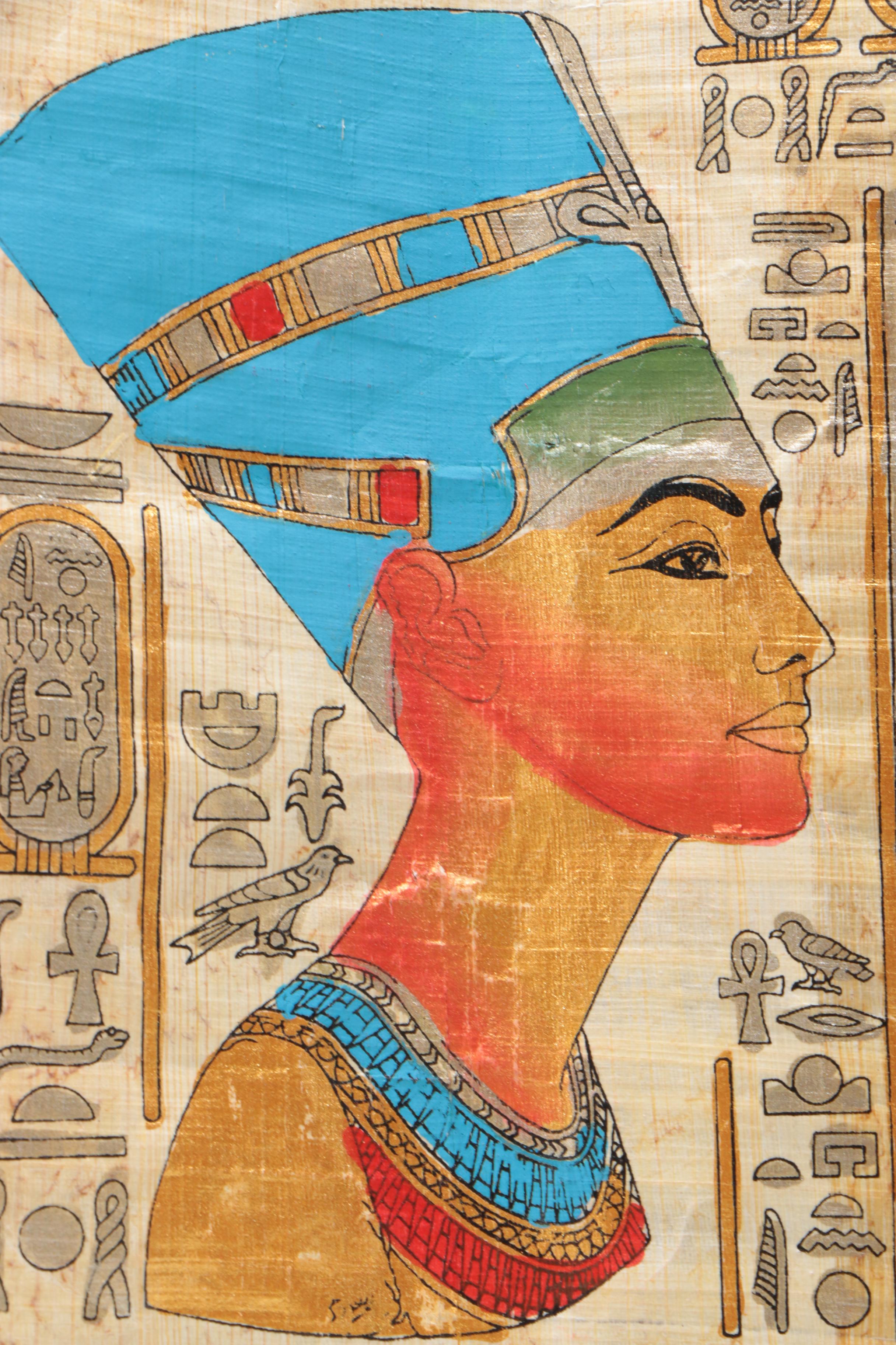 Egyptian Style Gouache Painting of Nefertiti