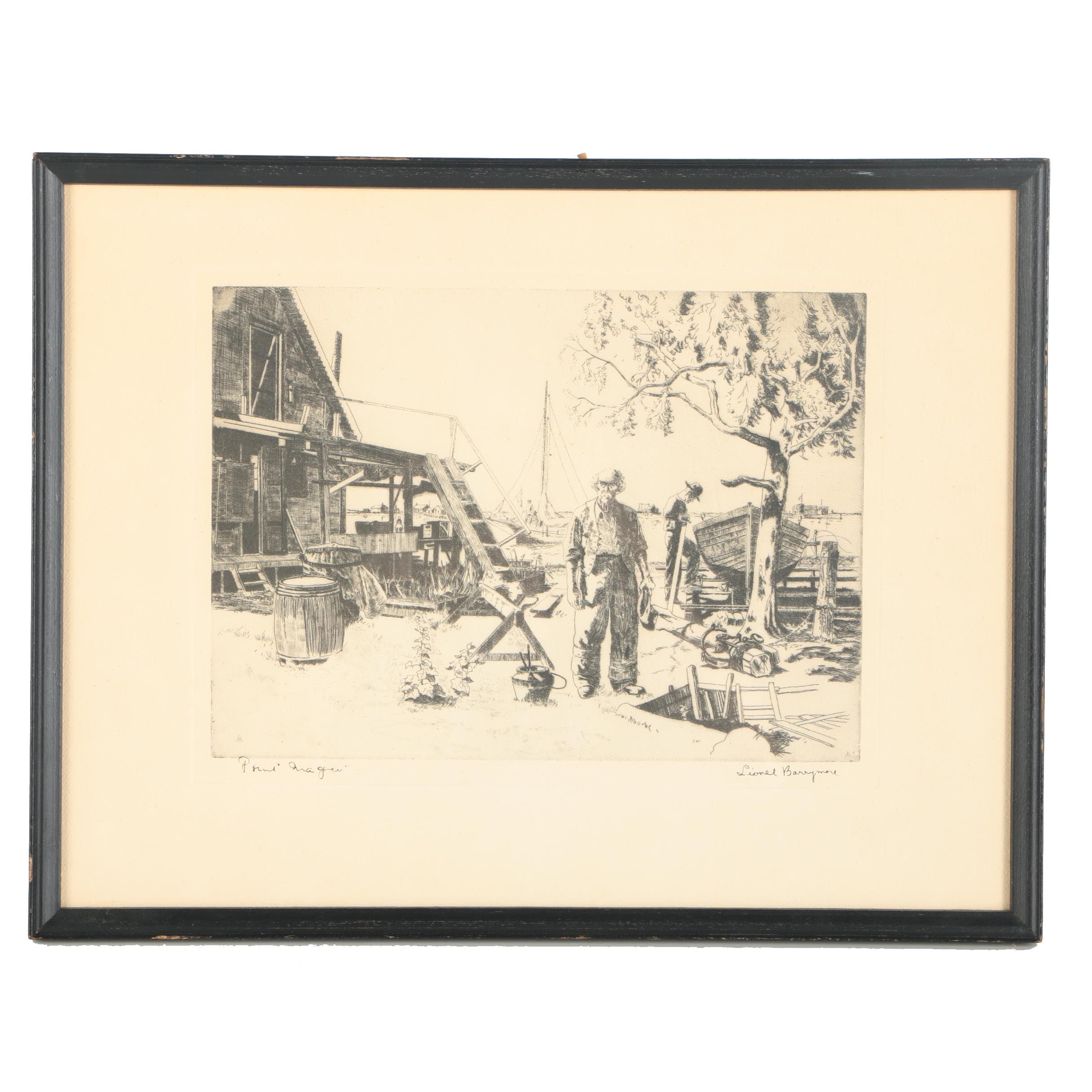 After Lionel Barrymore Etching On Paper "Point Magu"