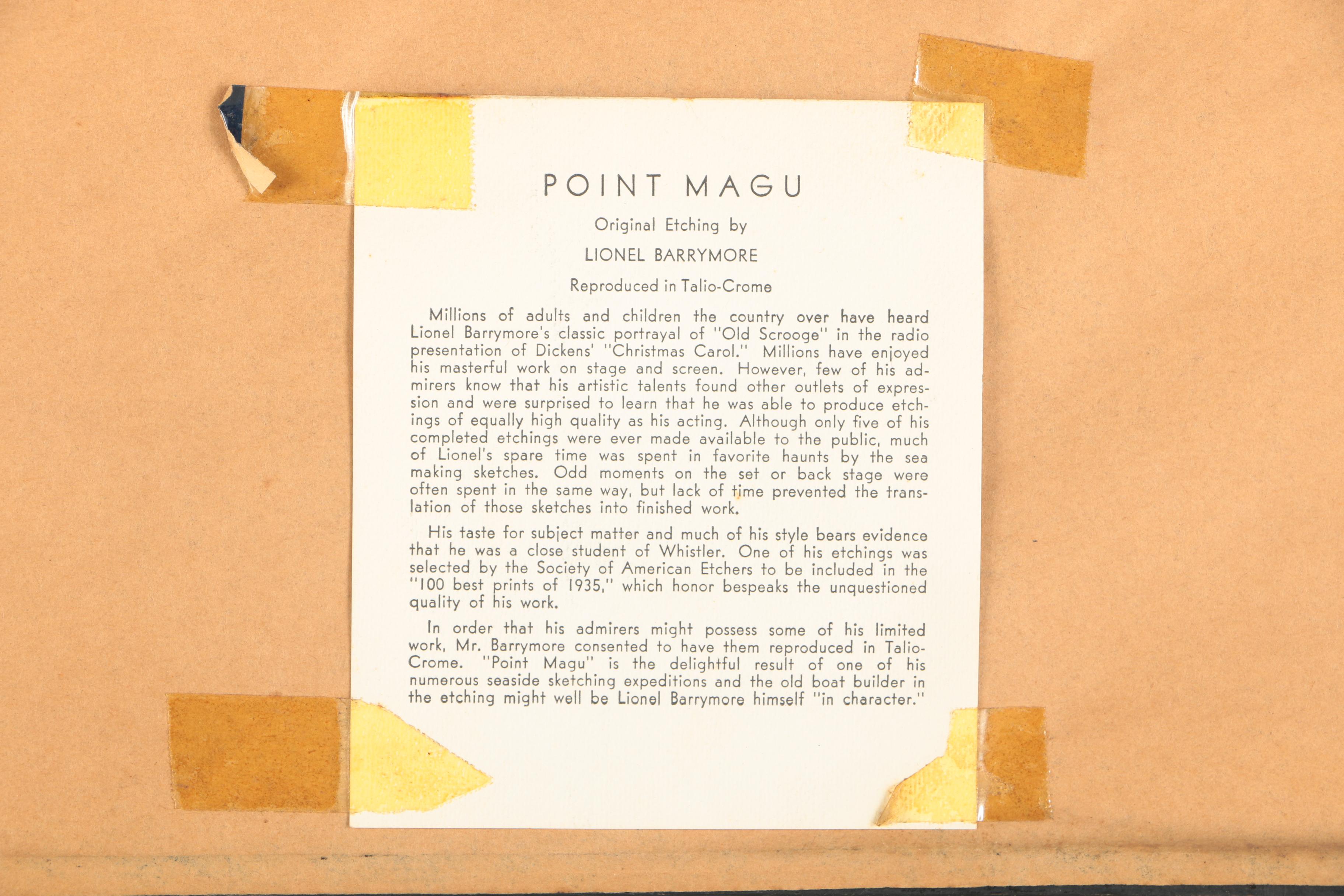After Lionel Barrymore Etching On Paper "Point Magu"
