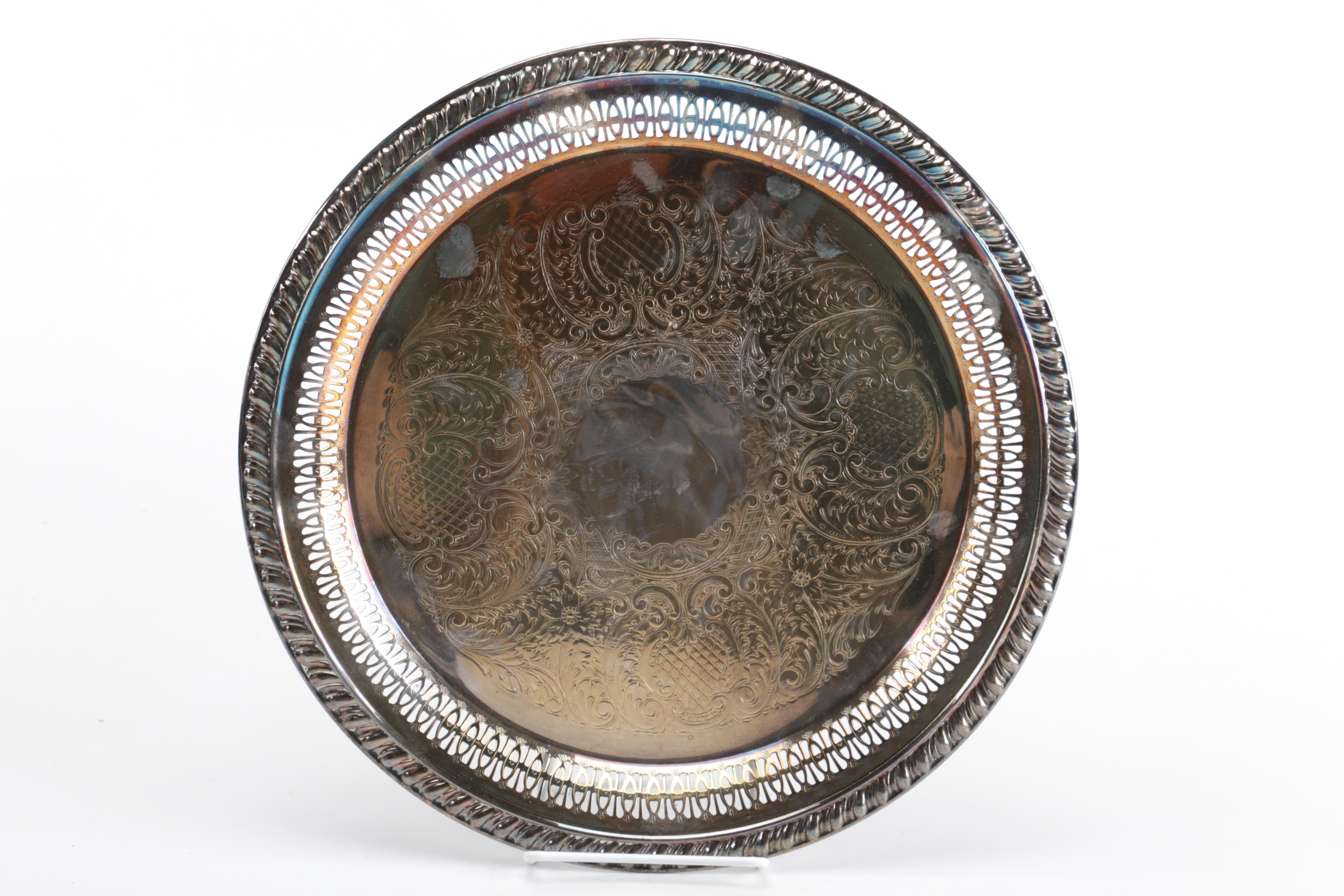 Silver Plate Pitcher, Serving Tray, and Bowl