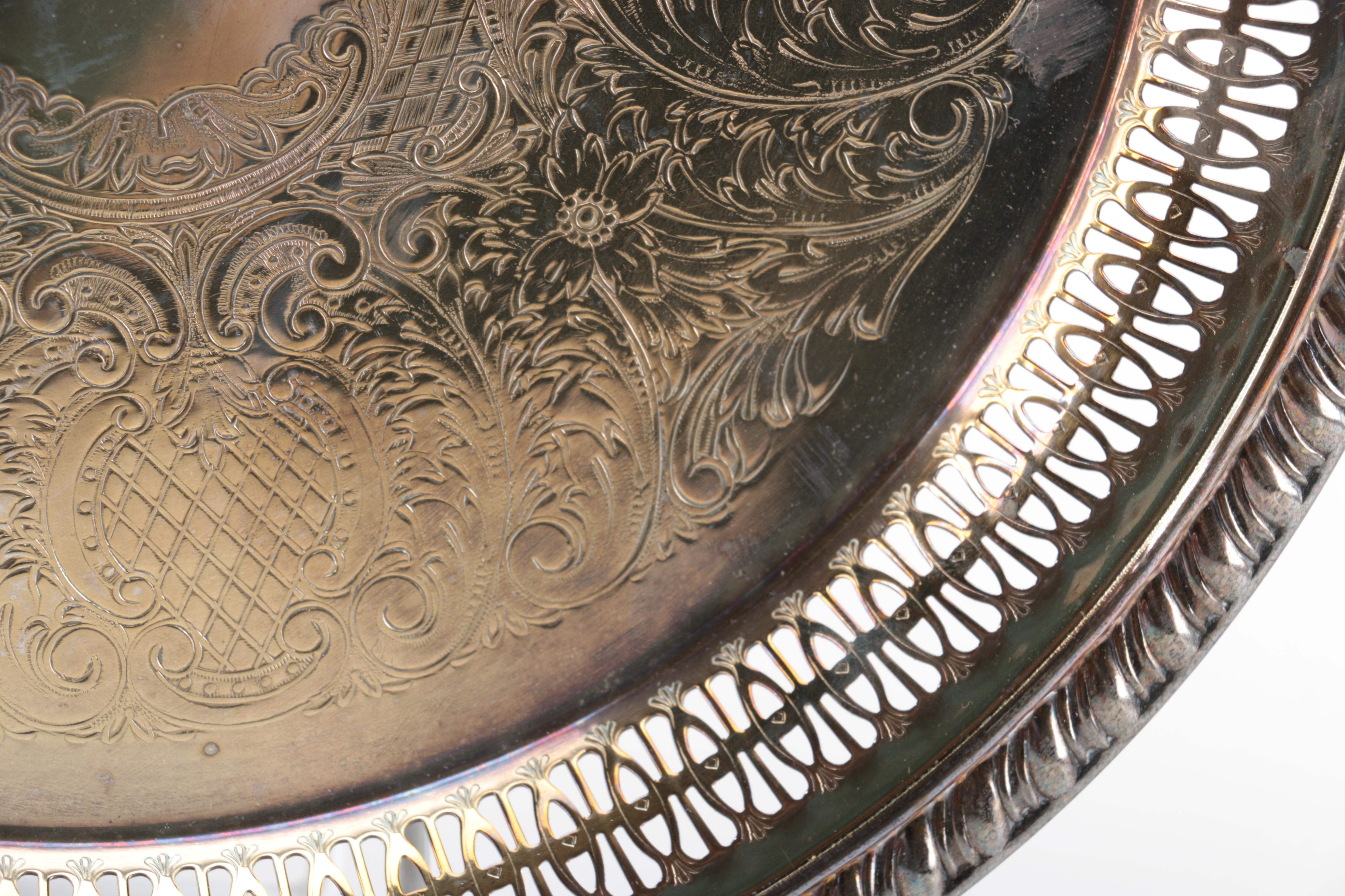 Silver Plate Pitcher, Serving Tray, and Bowl