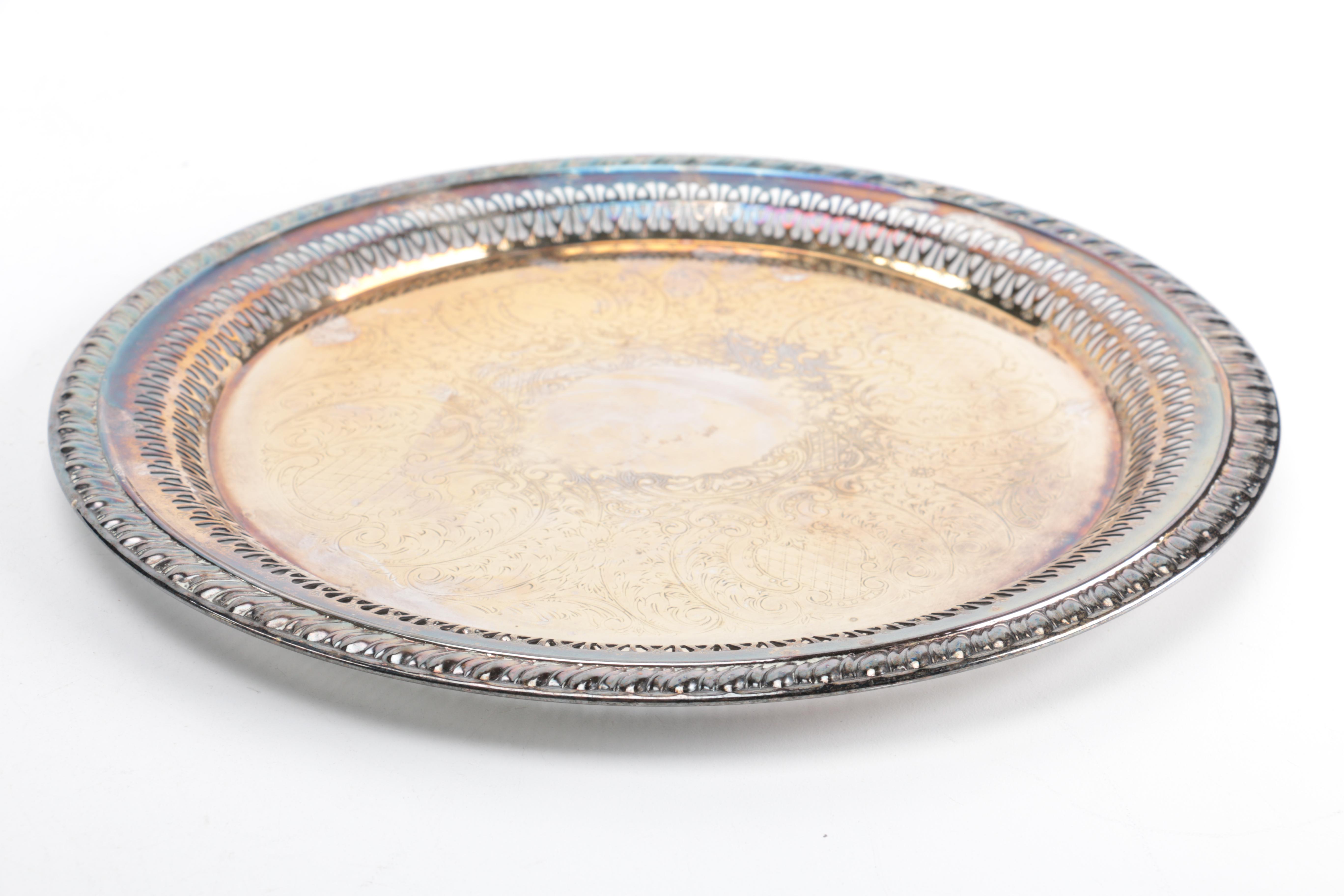 Silver Plate Pitcher, Serving Tray, and Bowl