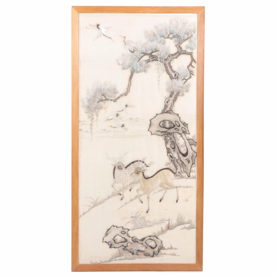 East Asian Embroidery on Silk of Wooded Scene