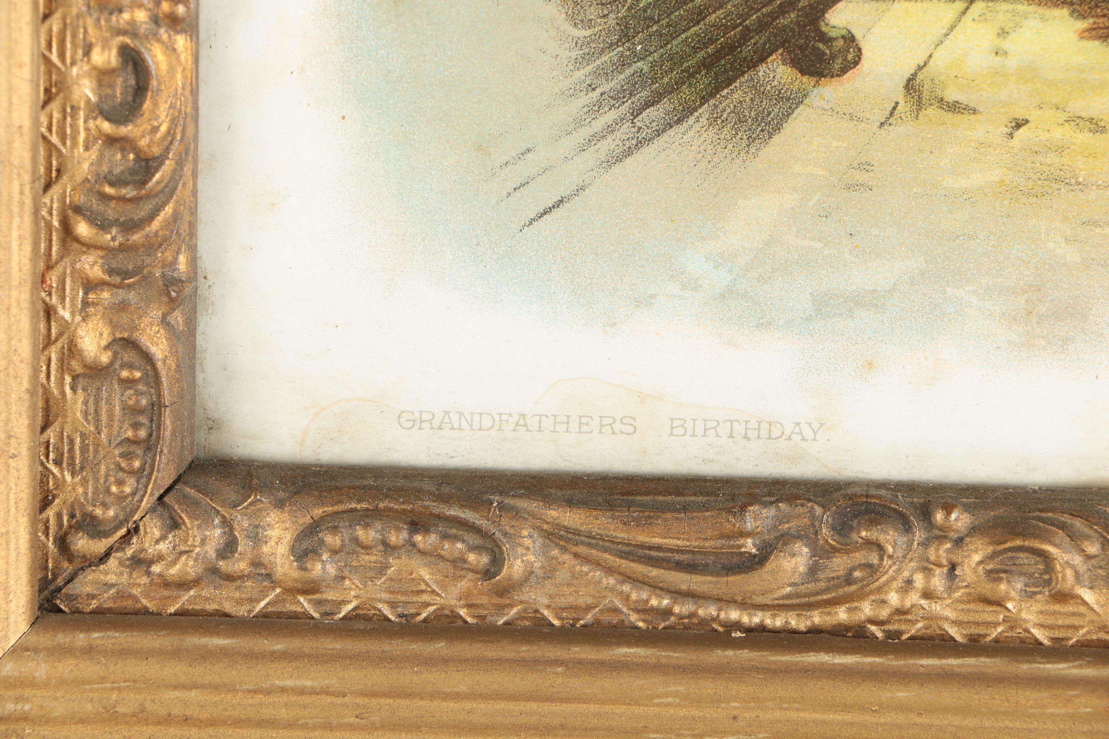 Framed Offset Lithograph "Grandfathers Birthday"