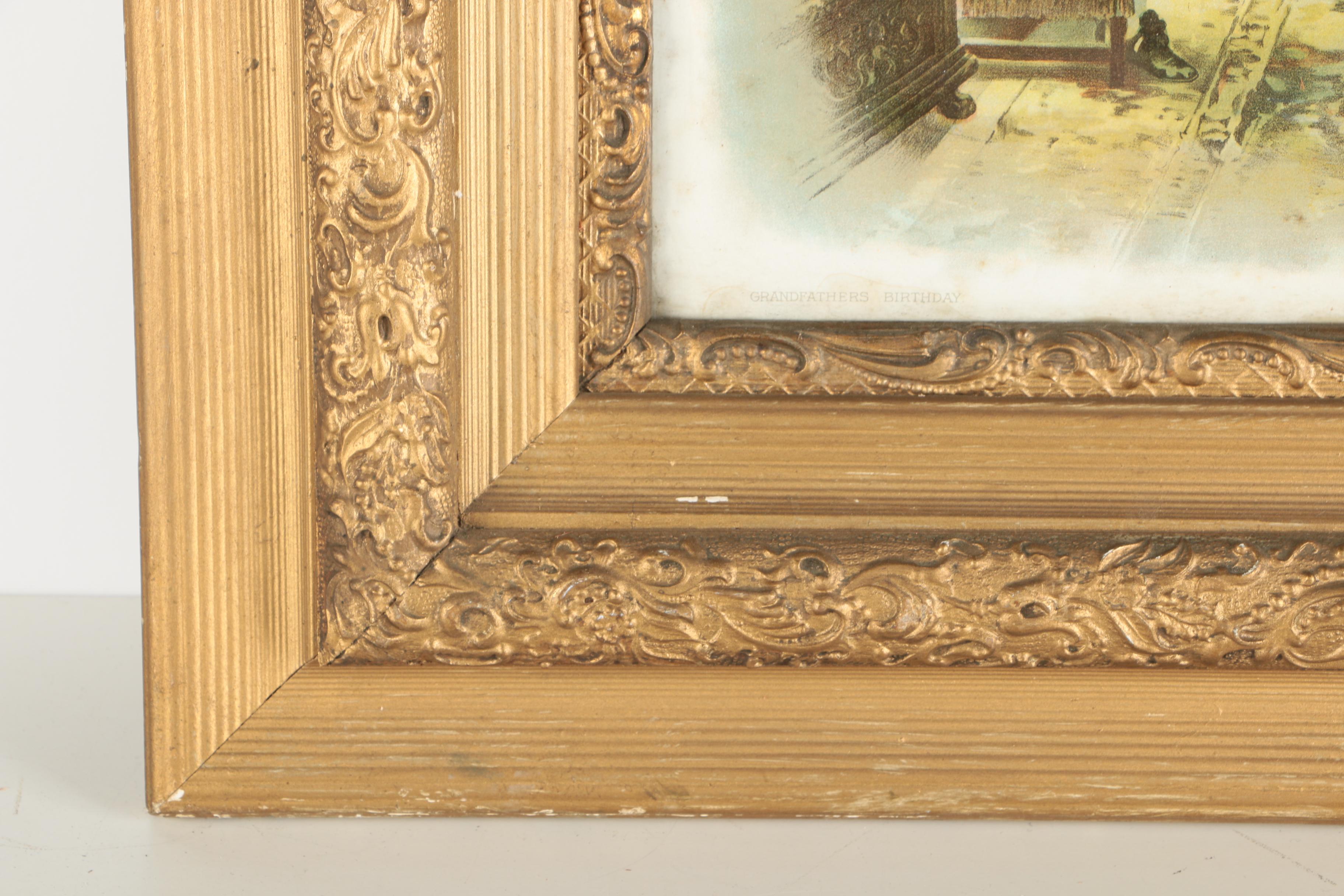 Framed Offset Lithograph "Grandfathers Birthday"