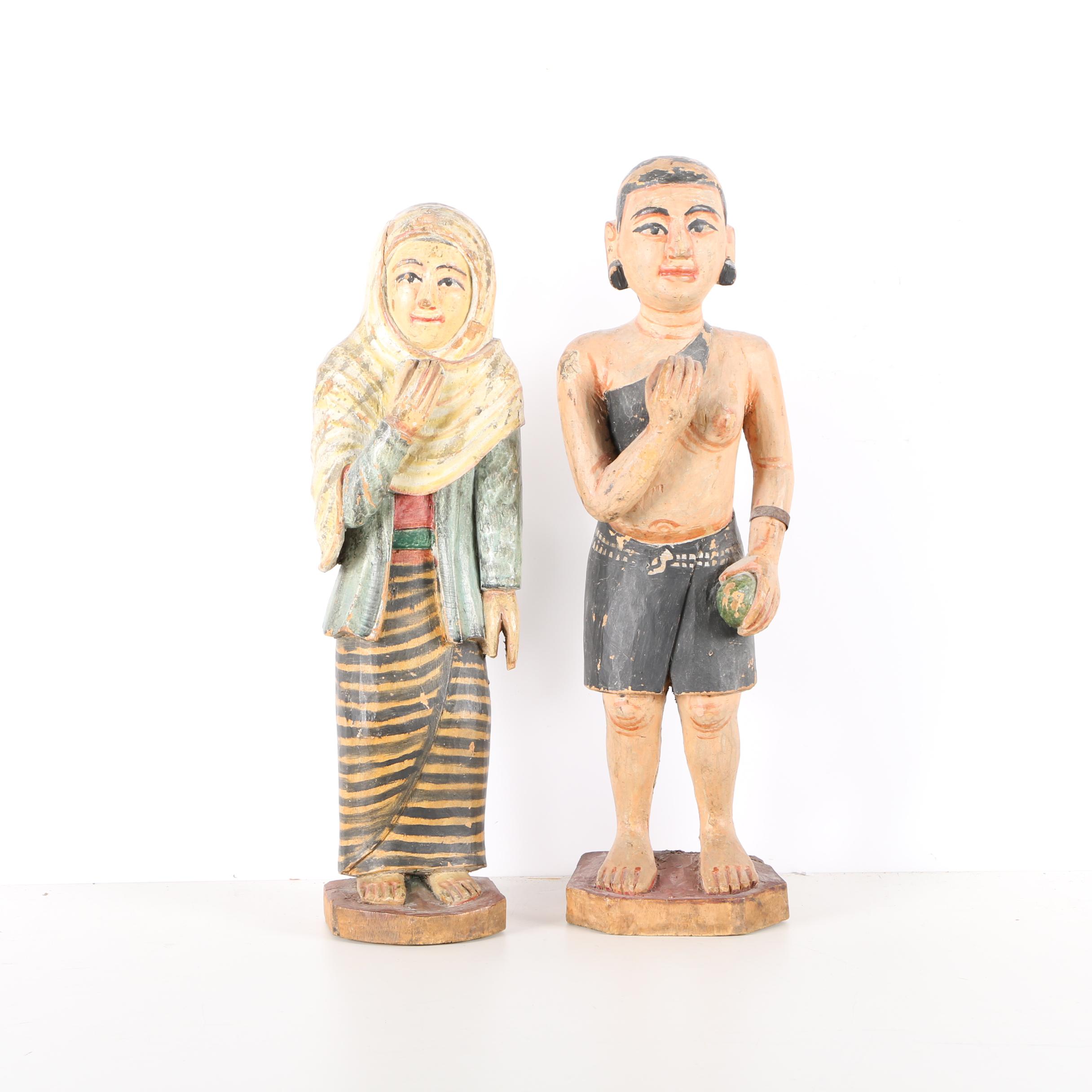 Indo-Persian Carved Polychrome Figures