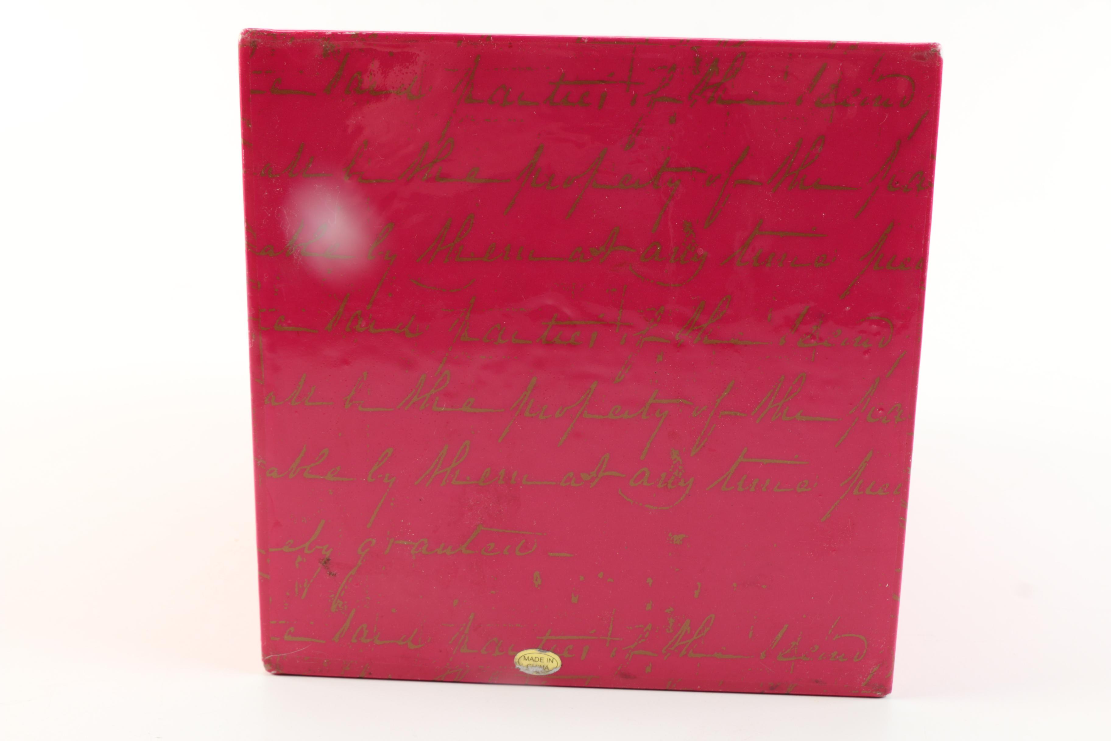 Bright Pink and Gold Vessel and Lid and Mid-Century Glass Dish