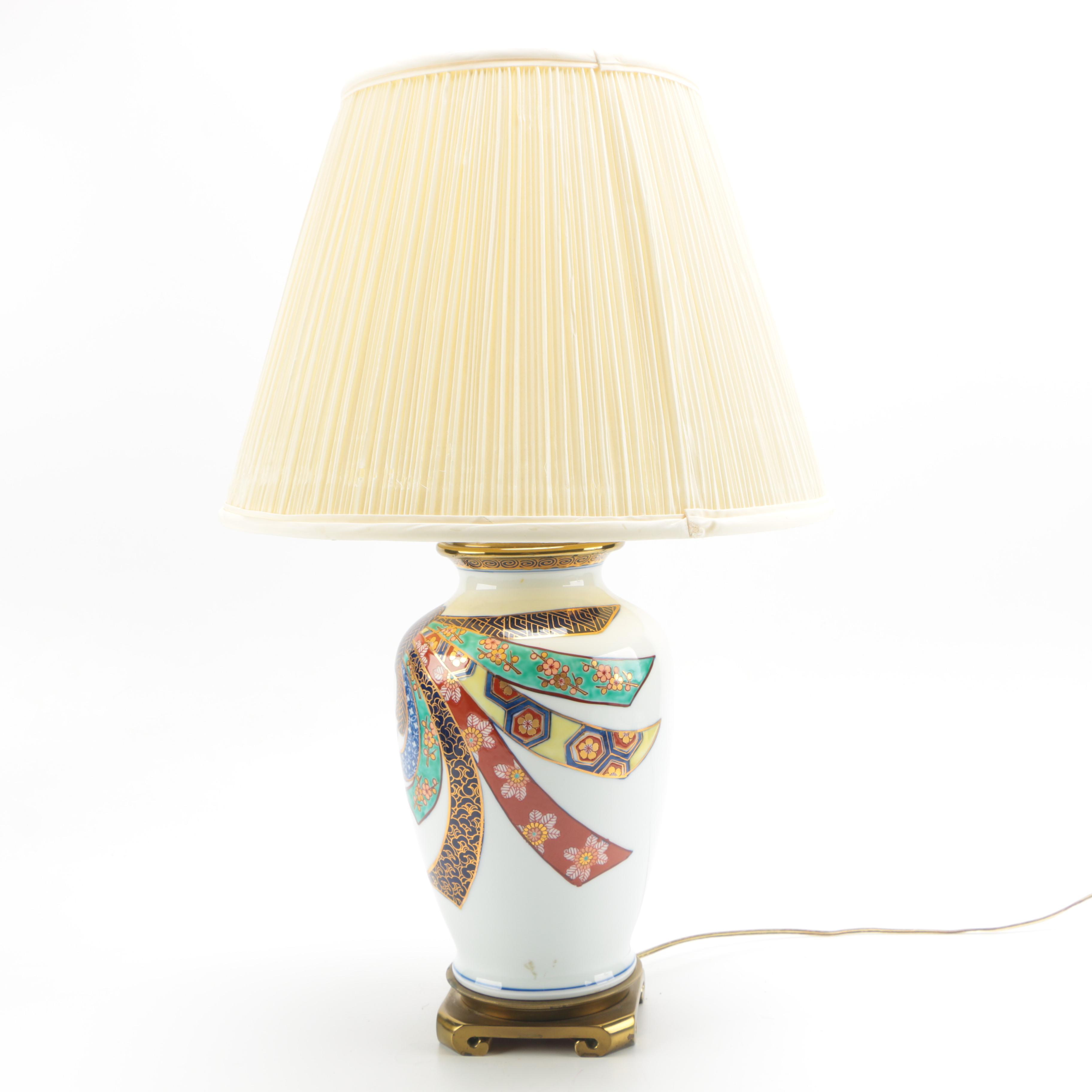 Colorful Porcelain Table Lamp With Pleated Shade