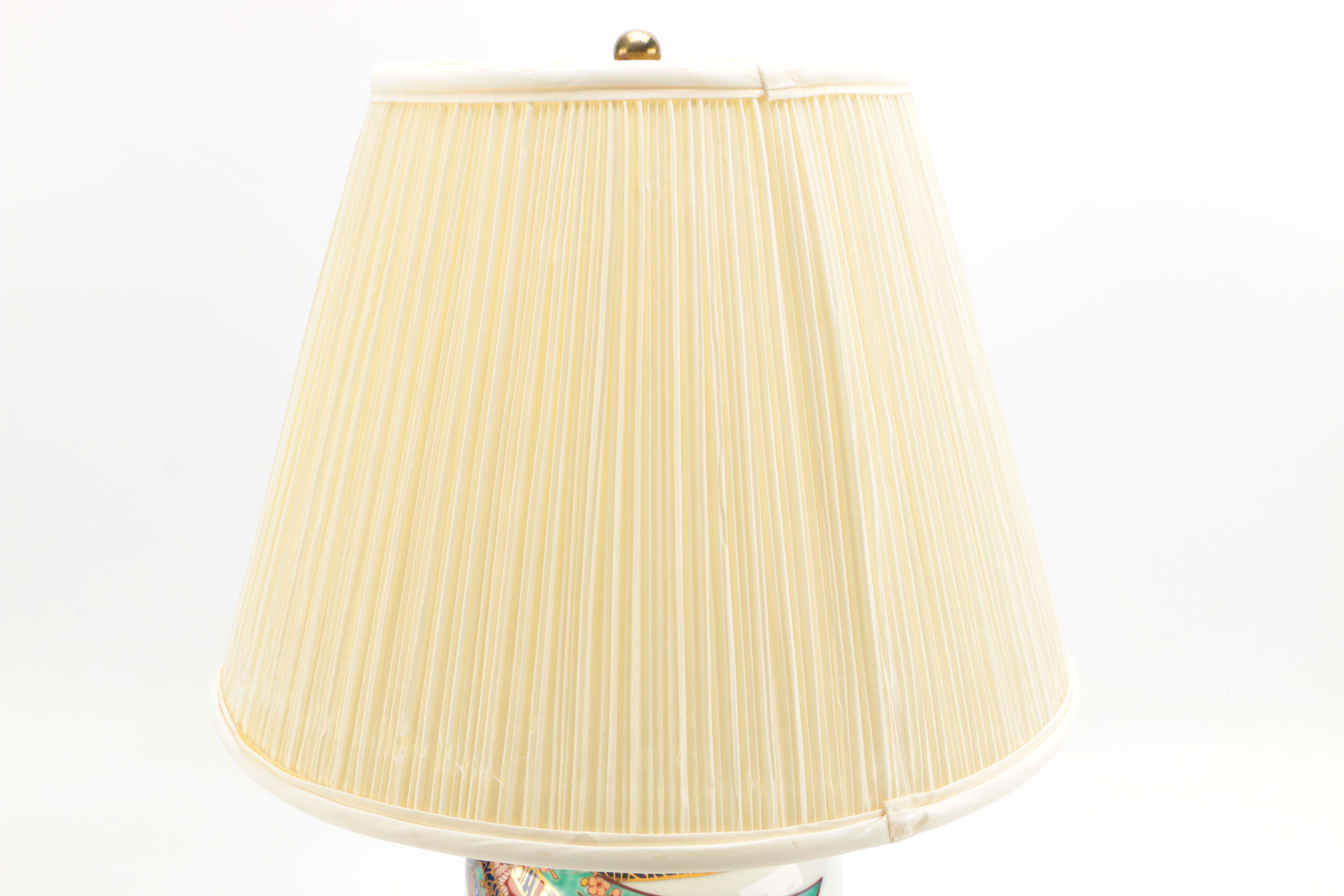 Colorful Porcelain Table Lamp With Pleated Shade